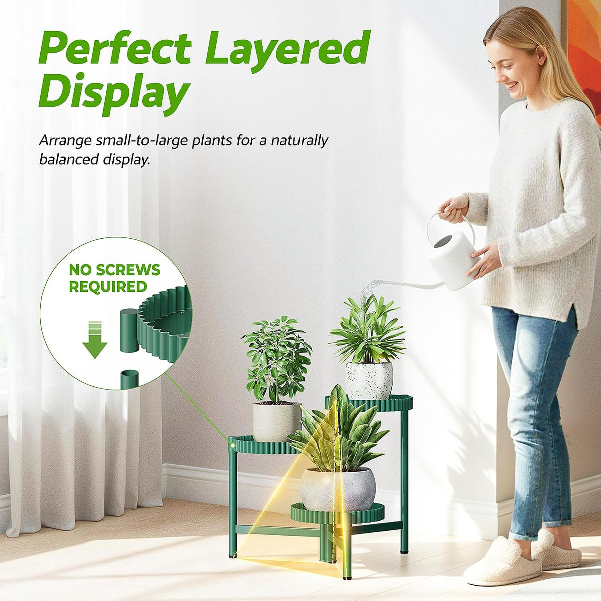 Plant Stand Indoor Outdoor, 3 Tier Corner Metal Flower Display Holder Shelf, Folding Tall Plant Rack for House Patio
