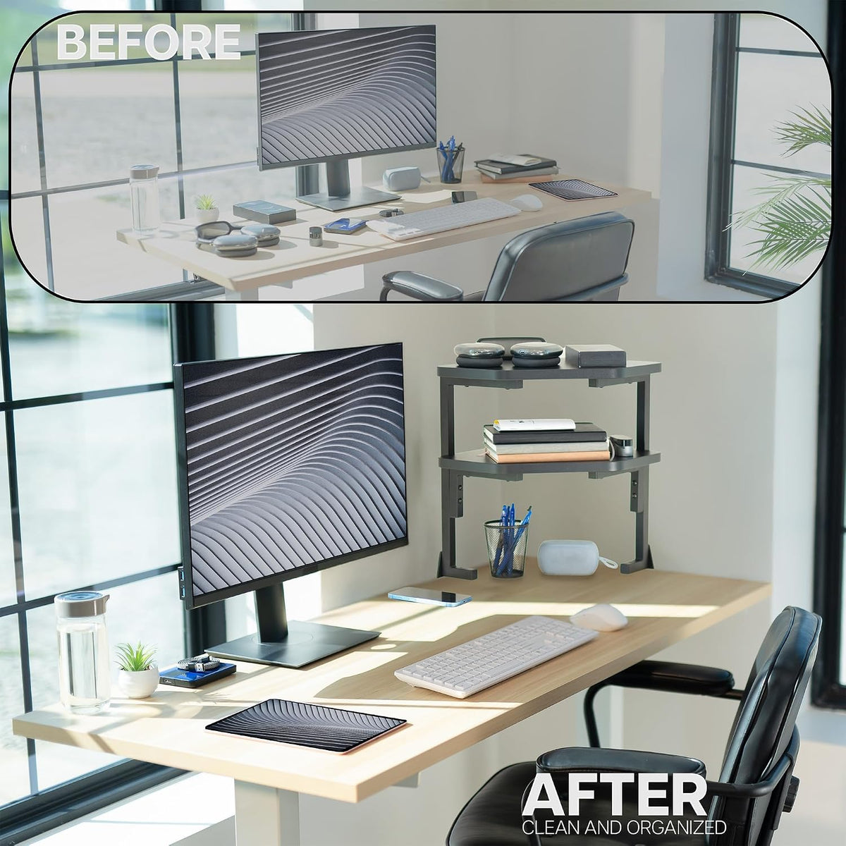 VIVO Corner Clamp-on 17 inch Above or Below Desk 2-Tier Shelving Unit for Table Accessories, Gaming Devices, and More