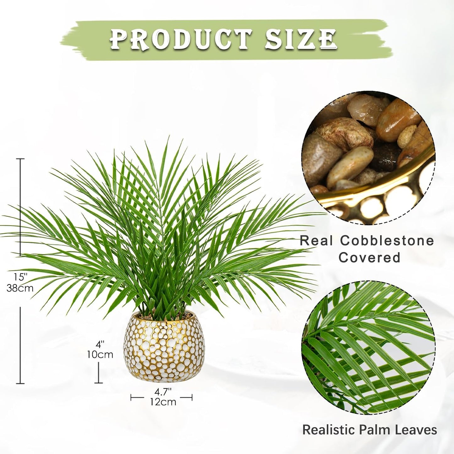 Realistic Tropical Artificial Plants Indoor / 15'' Tall White and Gold