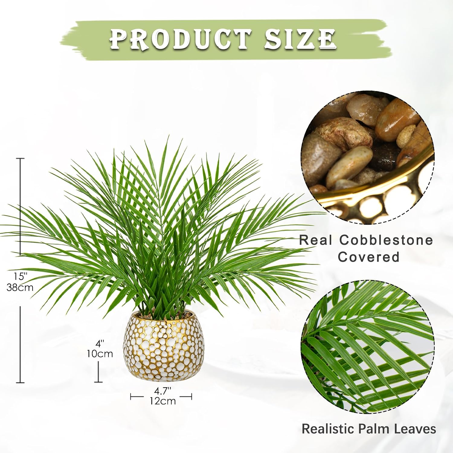 Realistic Tropical Artificial Plants Indoor / 15'' Tall White and Gold