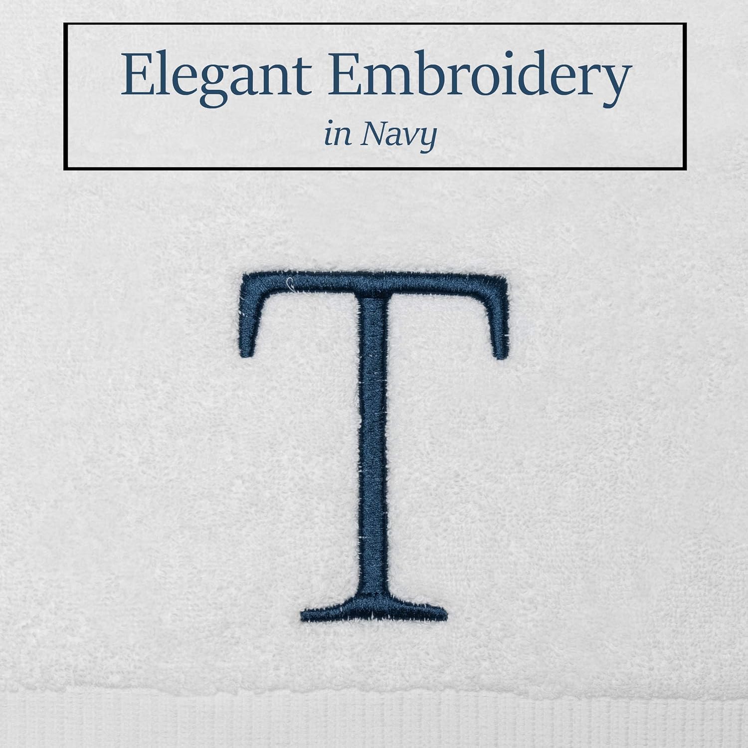 White with Navy Monogrammed Hand Towels for Bathroom - Set of 2 Letter T | Luxury Hotel Quality Initial Towels For