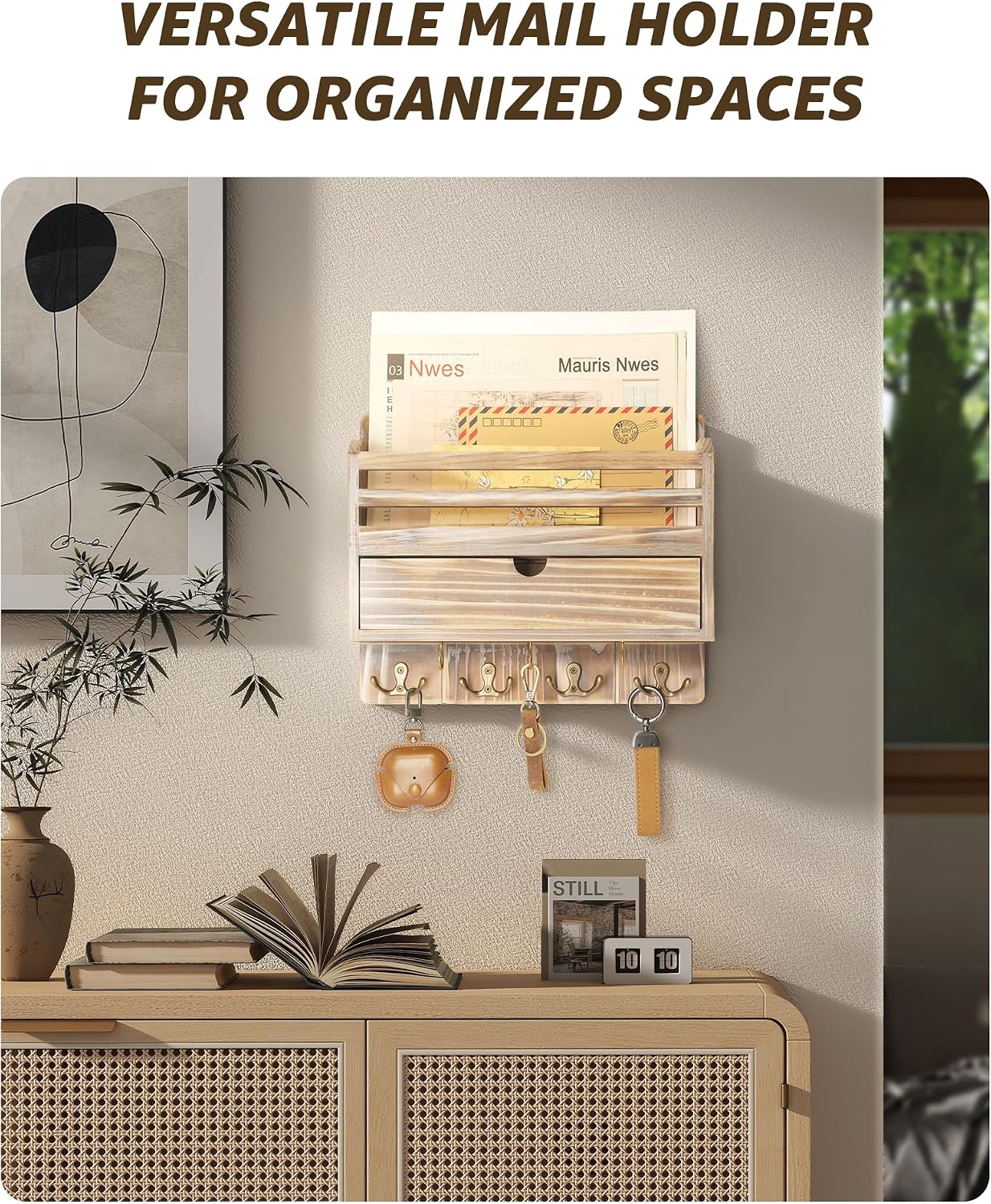 Farmhouse Mail Organizer Wall Mount / Natural