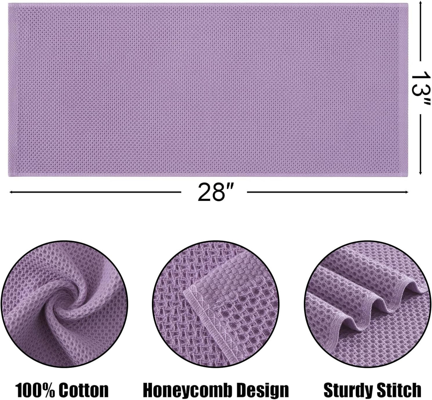 Kitinjoy 100% Cotton Waffle 12-Pack Kitchen Towels, 13" x 28", Lavender | Super Soft, Ultra-Absorbent, Fast Drying