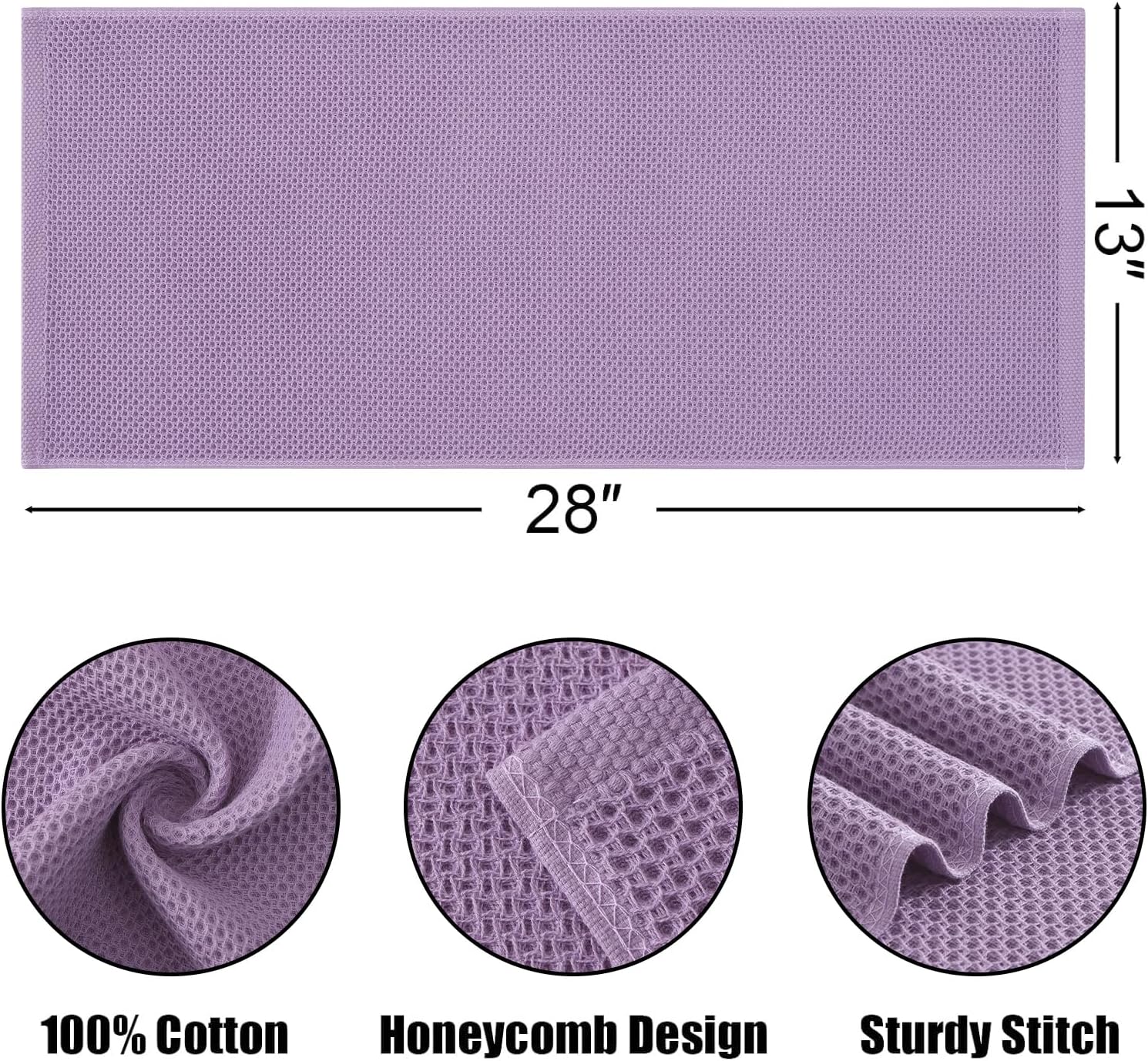 Kitinjoy 100% Cotton Waffle 12-Pack Kitchen Towels, 13" x 28", Lavender | Super Soft, Ultra-Absorbent, Fast Drying