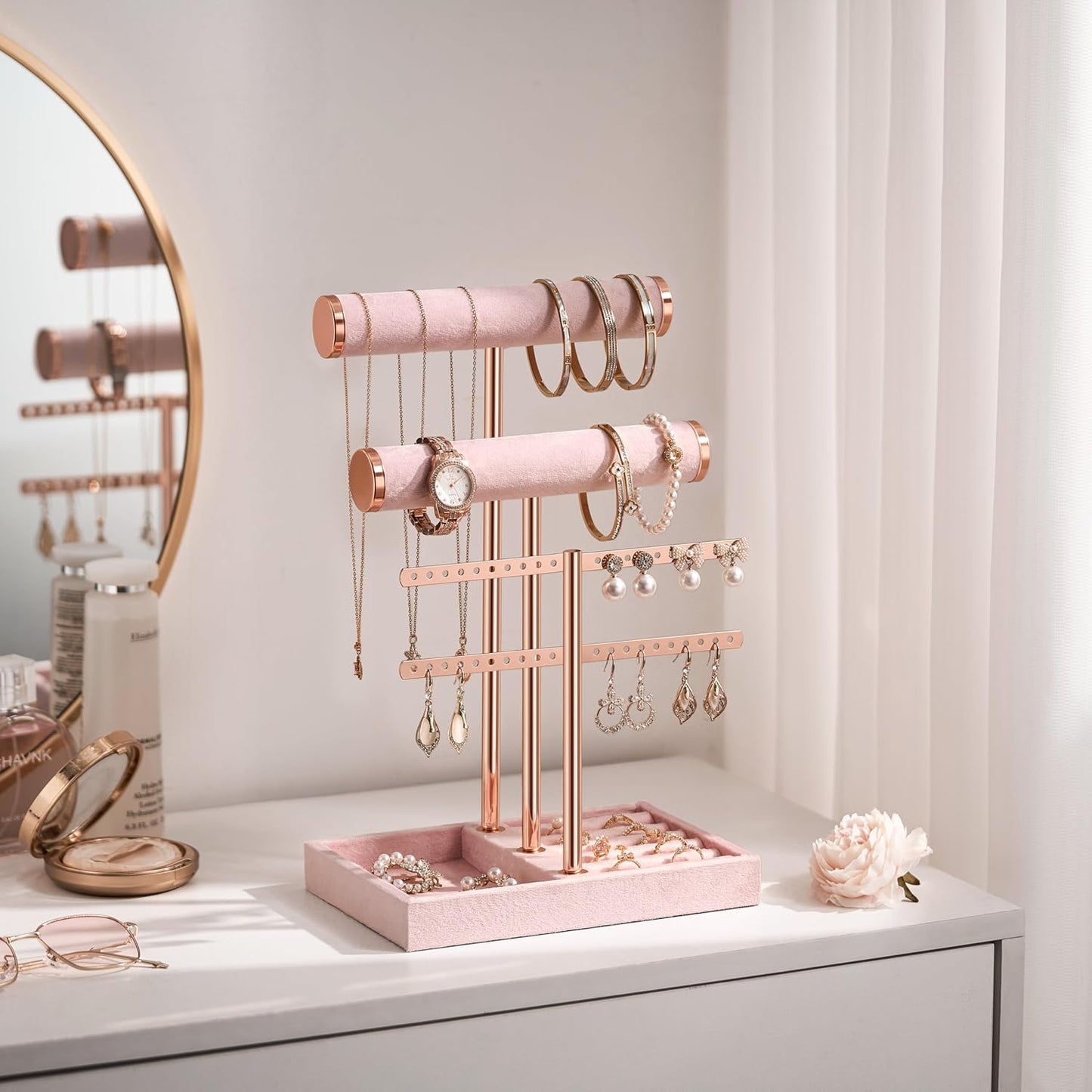 Detachable T Bar Velvet Bracelet Holder / Pink / Standard