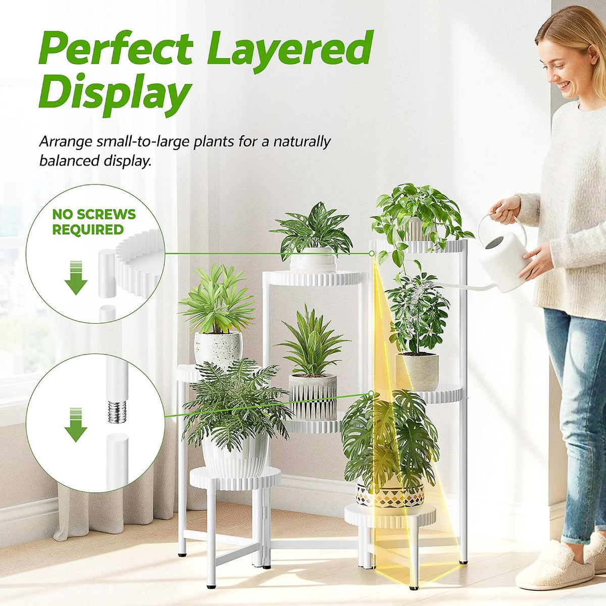 7 Tier Large Plant Stand Indoor, 7.9 Inch Wide Tall Corner Metal Plant Stands Outdoor for Multiple Plants, Folable
