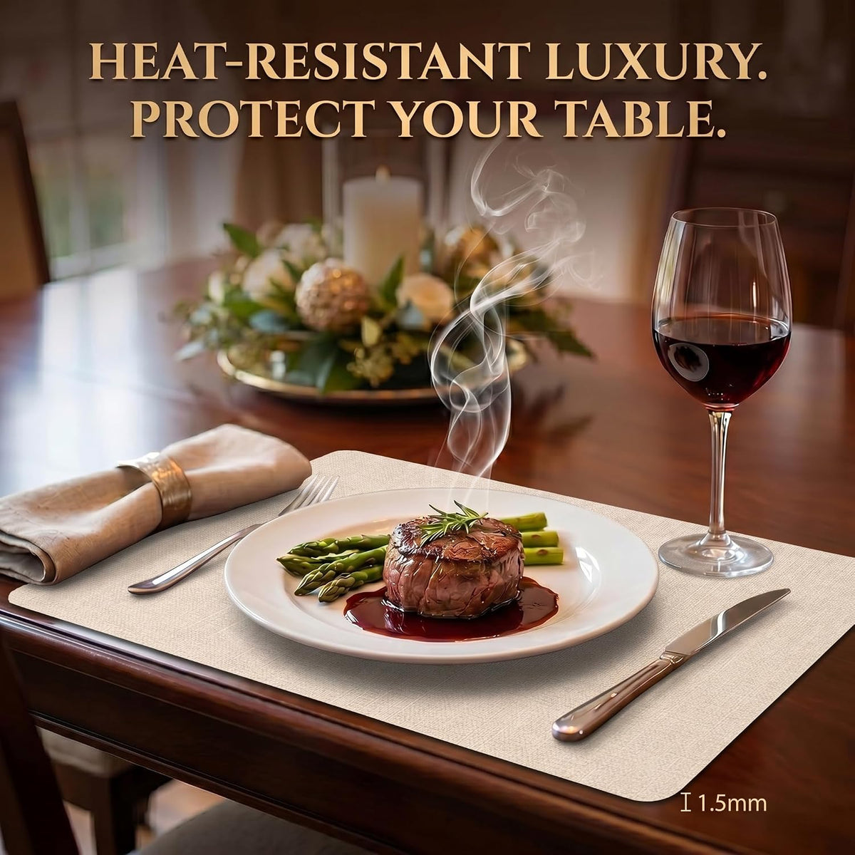 Faux Leather Placemats Set of 6, Wipeable Waterproof Stain Resistant Table Mats, Heat Resistant Thick Placemats with
