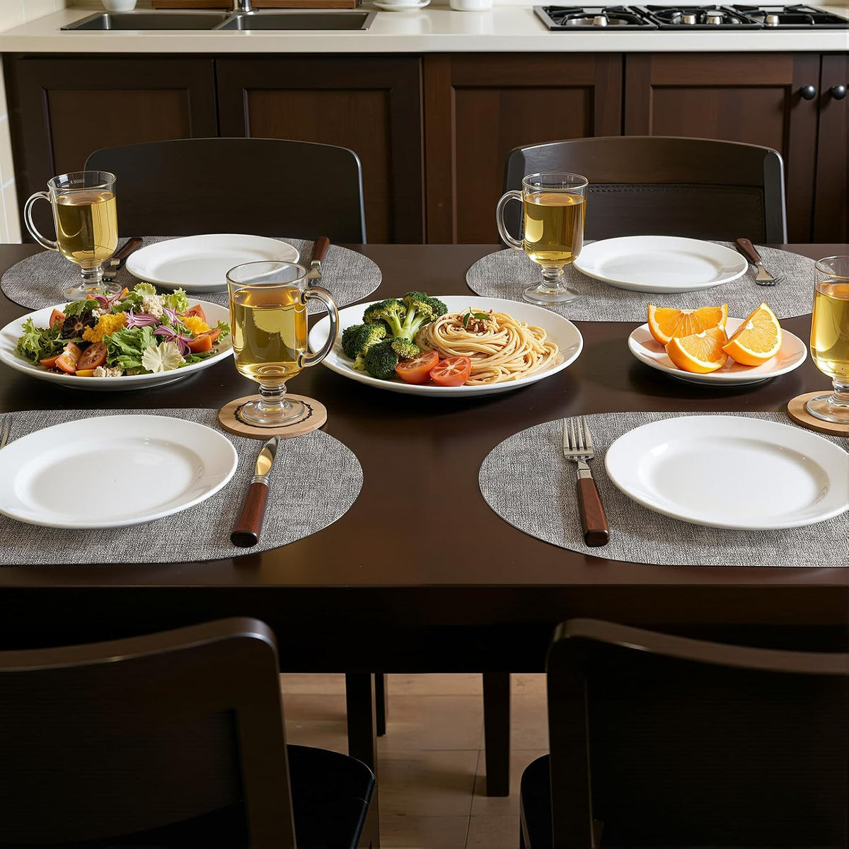 Placemats Set of 4, 11.8 x 17 Inch, Light Grey | Heat Resistant Oval Faux Leather Place Mats, Waterproof Wipeable