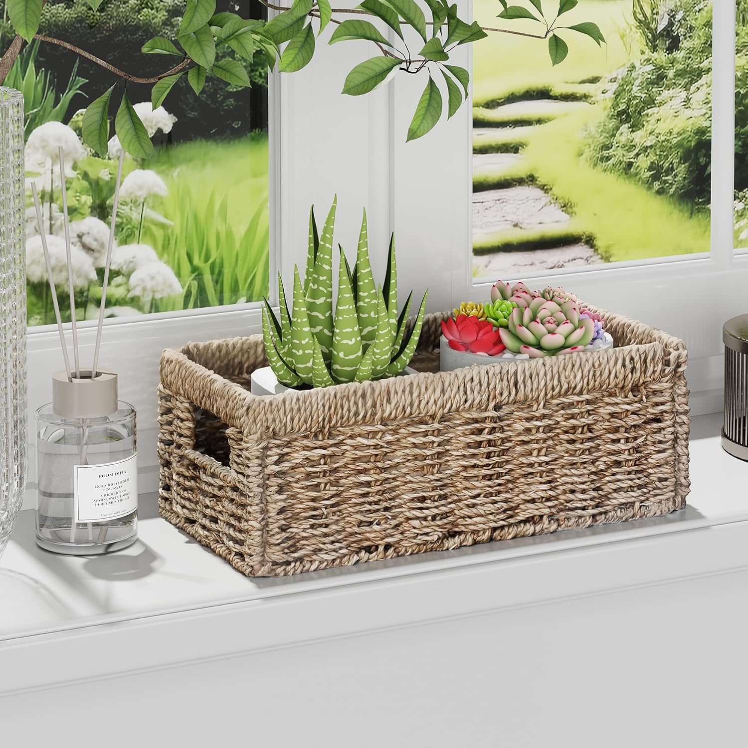 Hand-Woven Small Storage Baskets / Sea Grass / 13.2"D x 8"W x 6.5"H