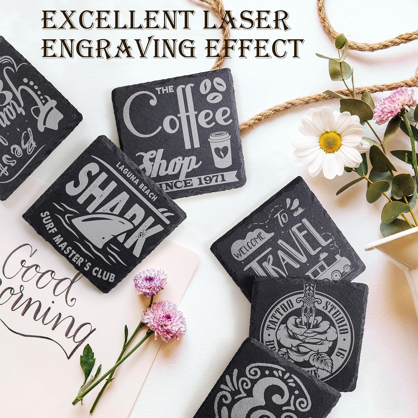 Black Coasters Stone Coaster Set / Black Stone / 4 Inch / Set of 72
