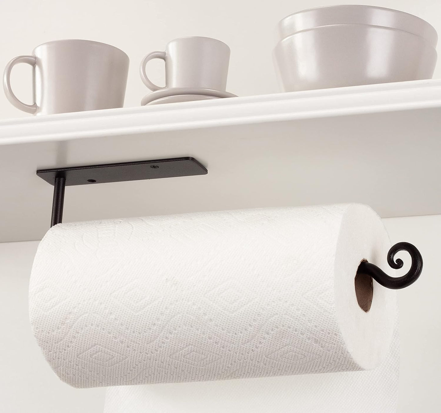 Under Cabinet Black Paper Towel Holder Stylish Home Accent Countertop | Handcrafted, Rustic Metal, Decorative Wrought