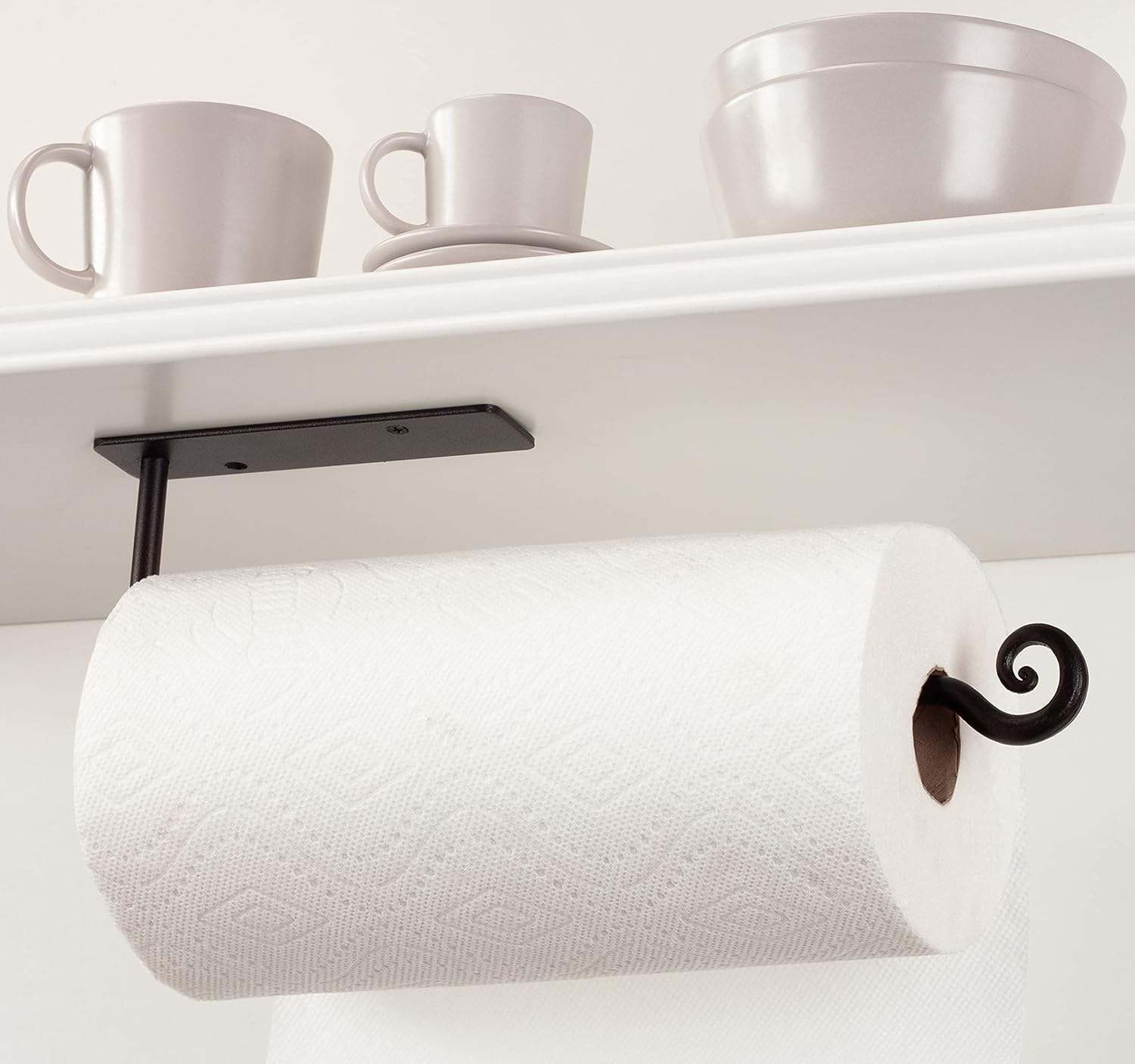Under Cabinet Black Paper Towel Holder Stylish Home Accent Countertop | Handcrafted, Rustic Metal, Decorative Wrought
