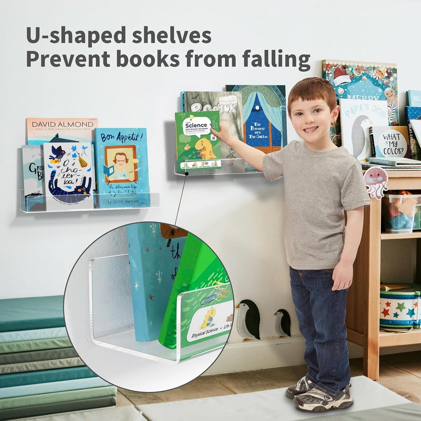 NIUBEE 16.5” Acrylic Floating Bookshelves for Kids Wall Shelves 2 Packs | Premium Acrylic 50% Thicker with Screwdriver
