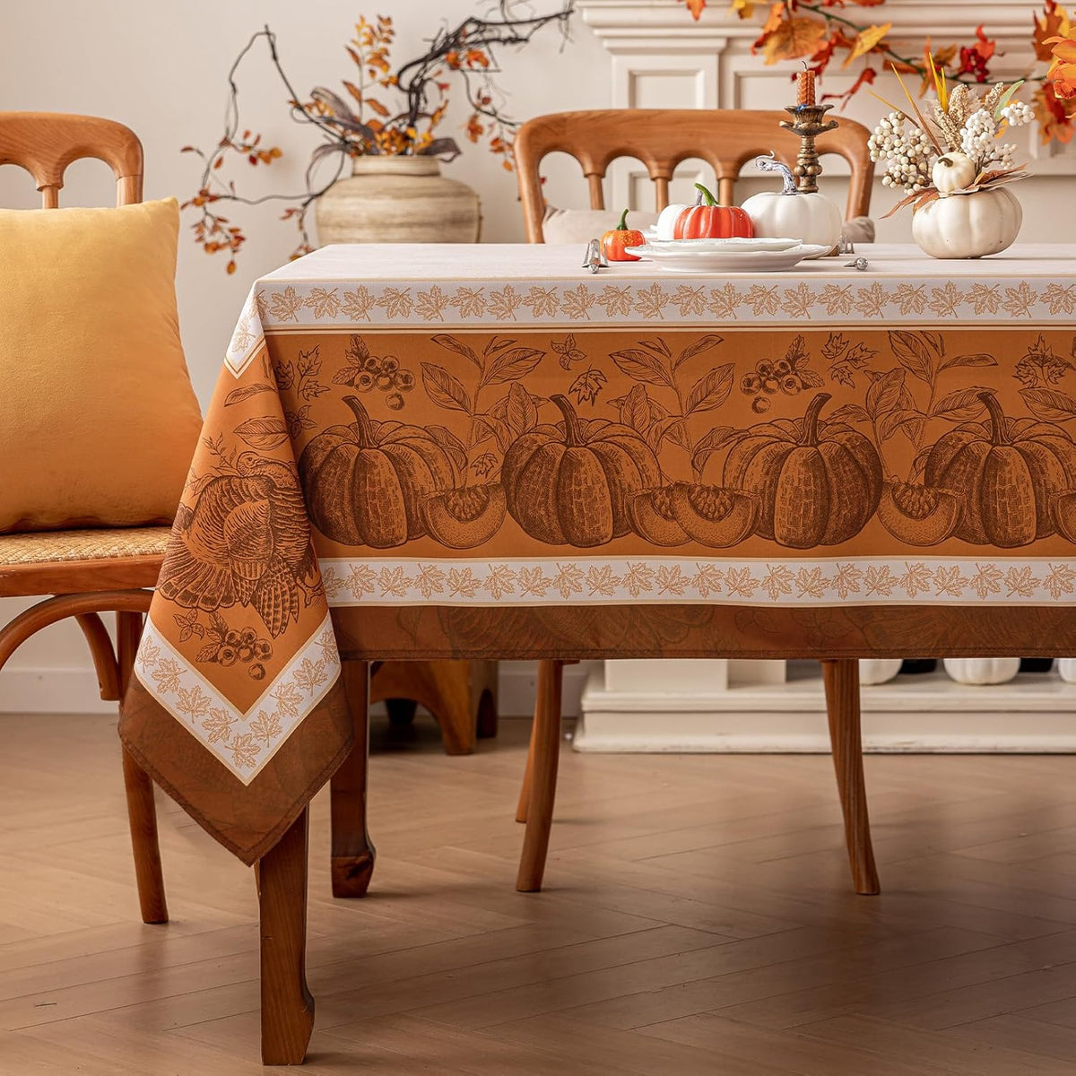 Niuara Fall Pumpkin Plastic Table Cloth Disposable, 4 Pack, 54 x 108 in