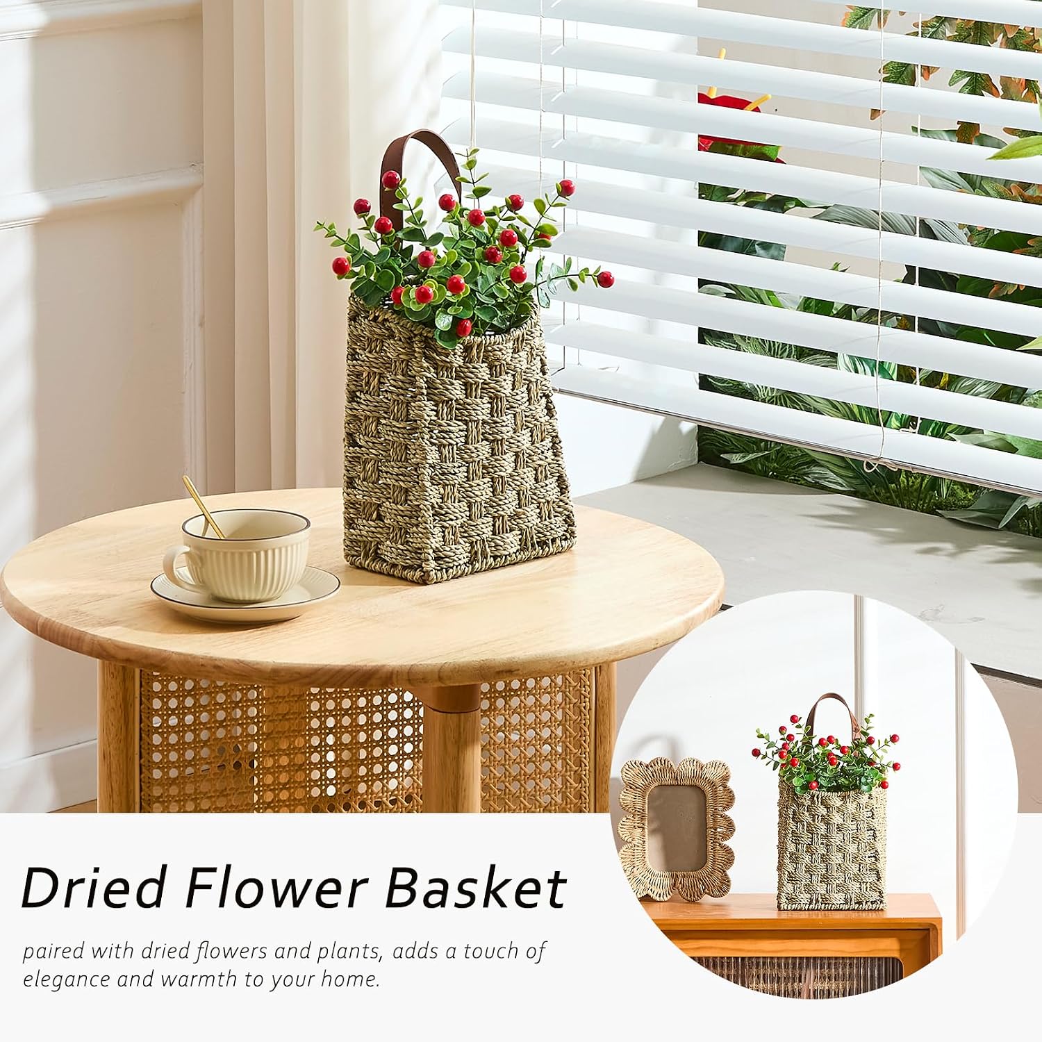 Wall Hanging Pocket Basket Portable Storage Basket Decorative Boho Mounted Organizer / Seagrass