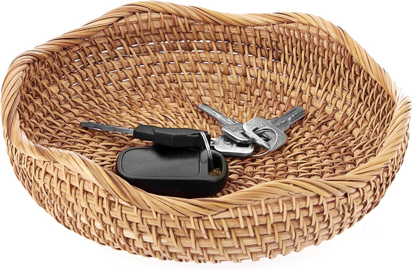 Natural Rattan Tray " Wicker Storage Bowls Hand Woven Basket Tray / 8.5 Inch / Natural Color