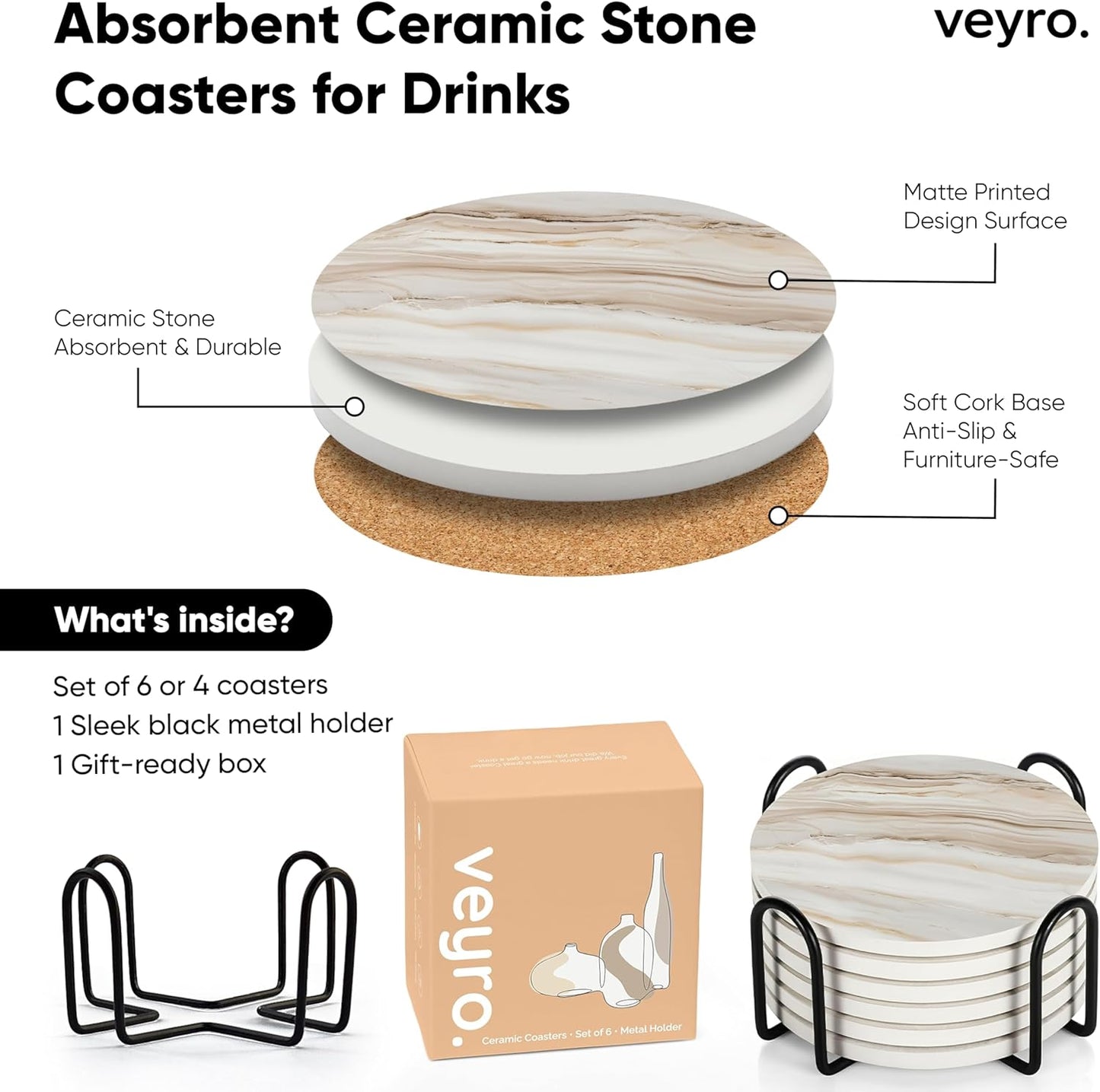 Holder / Modern Marble Look / Sand Marble 1 / Set of 4
