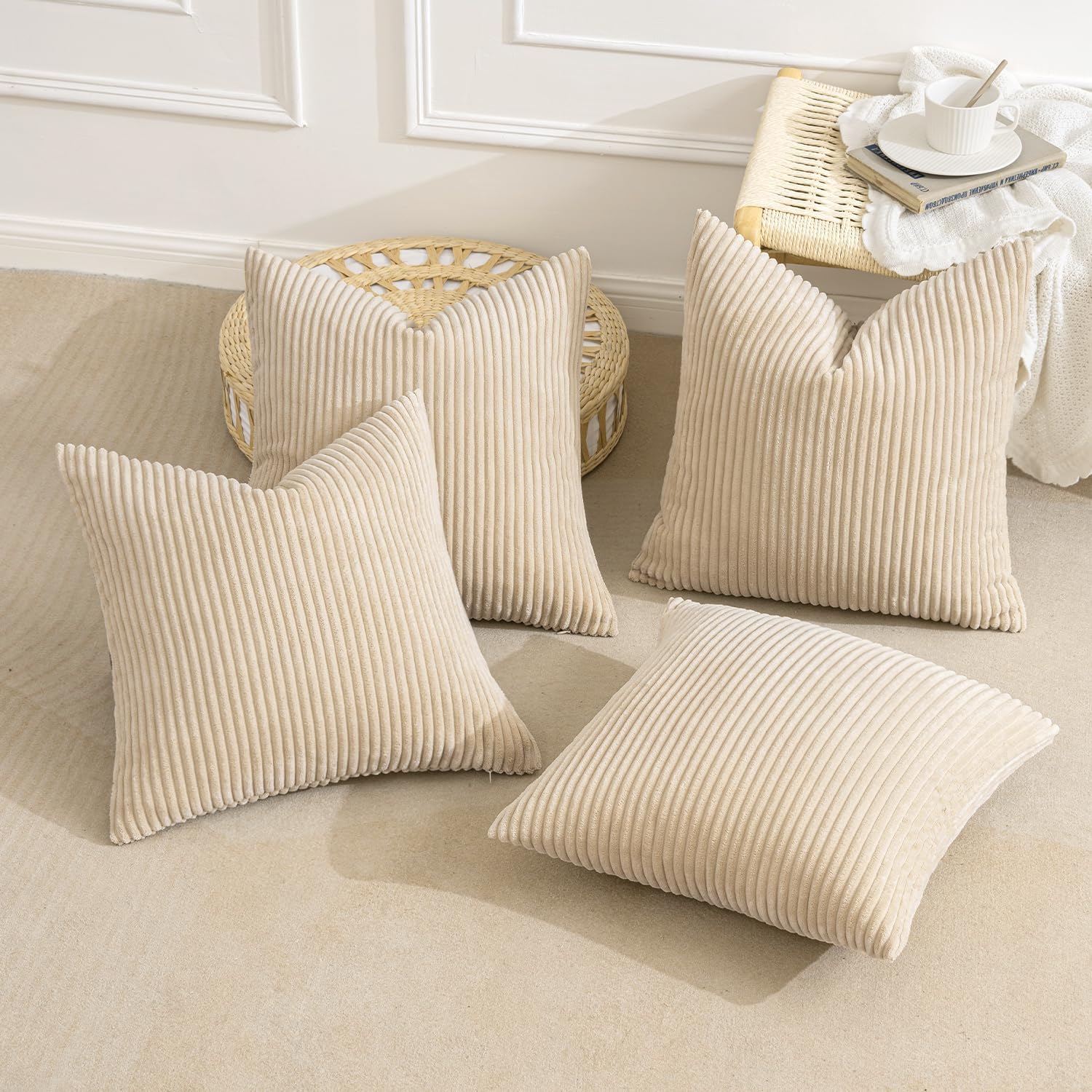 Boho Farmhouse Throw Pillow Covers Mordern Nordic Cushion Covers Soft / 18 x 18 / Beige / Set of 4