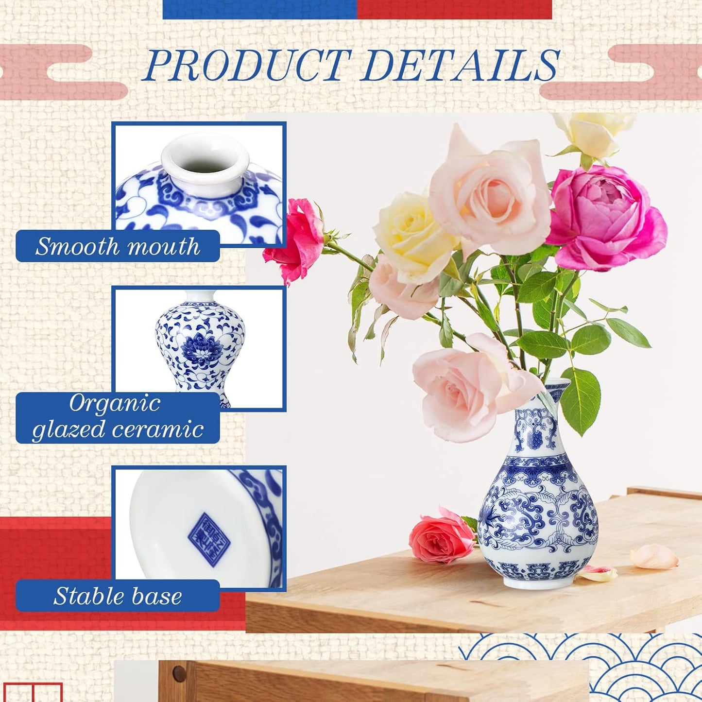 Small and White Vase Mini Porcelain Chinoiserie Bud Vase Vintage / Classic / Blue / Set of 12