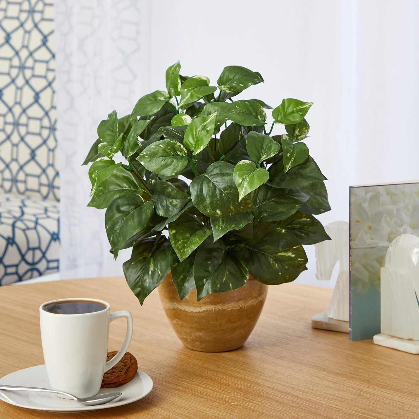 . Pothos Artificial Plant in Ceramic Planter / 14 Inch