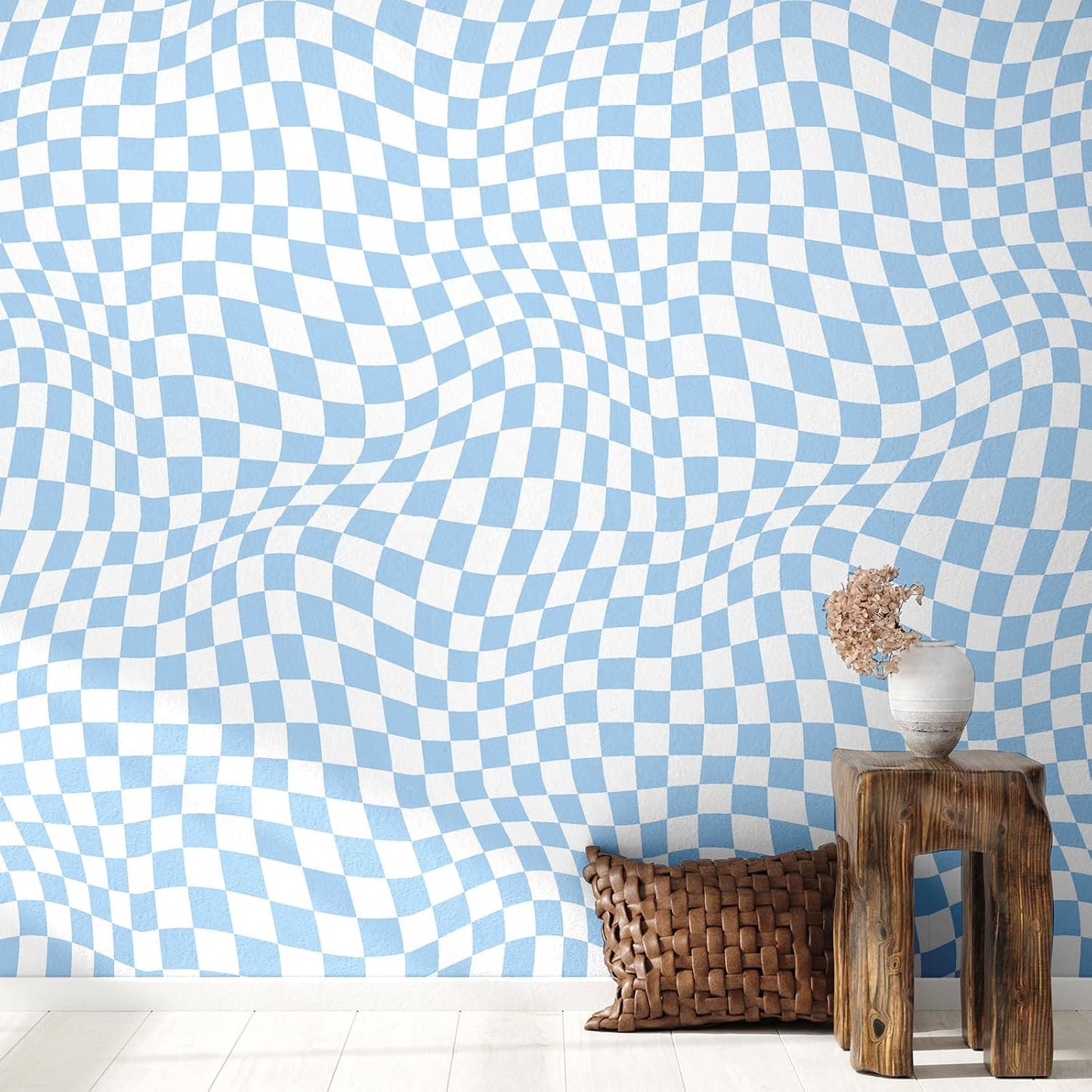 15.75''x118'' Checkered Peel and Stick Wallpaper Aesthetic Removable Contact Paper / Light Blue