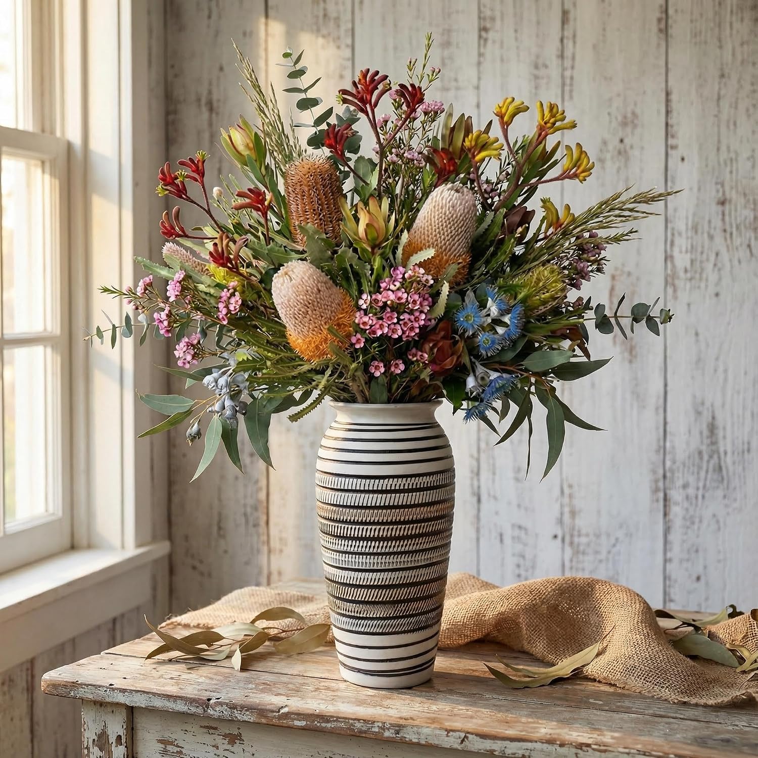 Handcrafted 12.5" Large Rustic Decorative Vase / Rustic Pattern B - 12.5