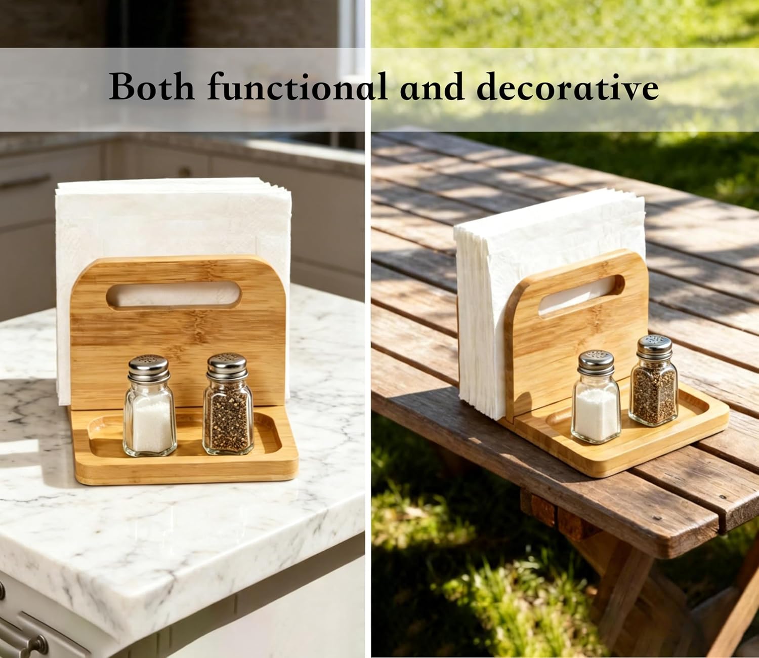 Bamboo Wood Napkin Holders for Paper Napkins Standing Holder