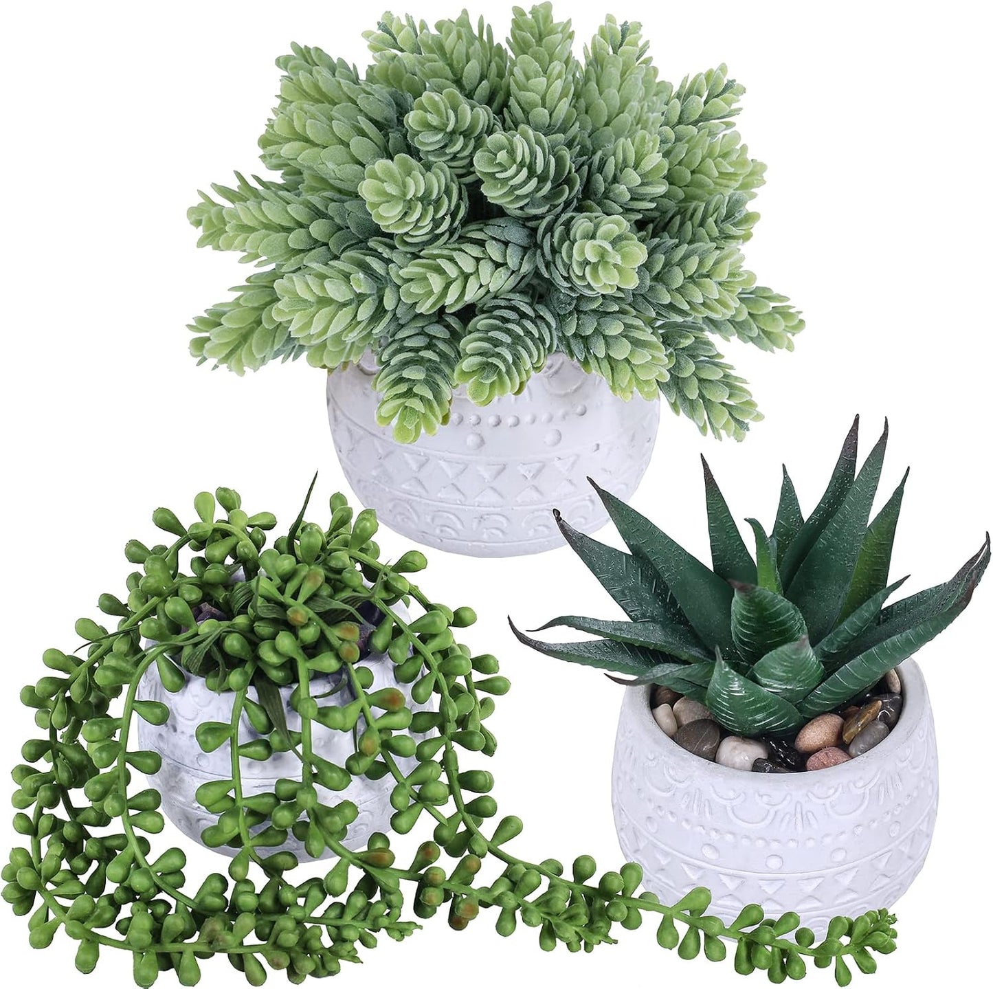 Assorted Small Potted Succulent Plants Artificial Aloe Hanging Succulent / White / Set of 3