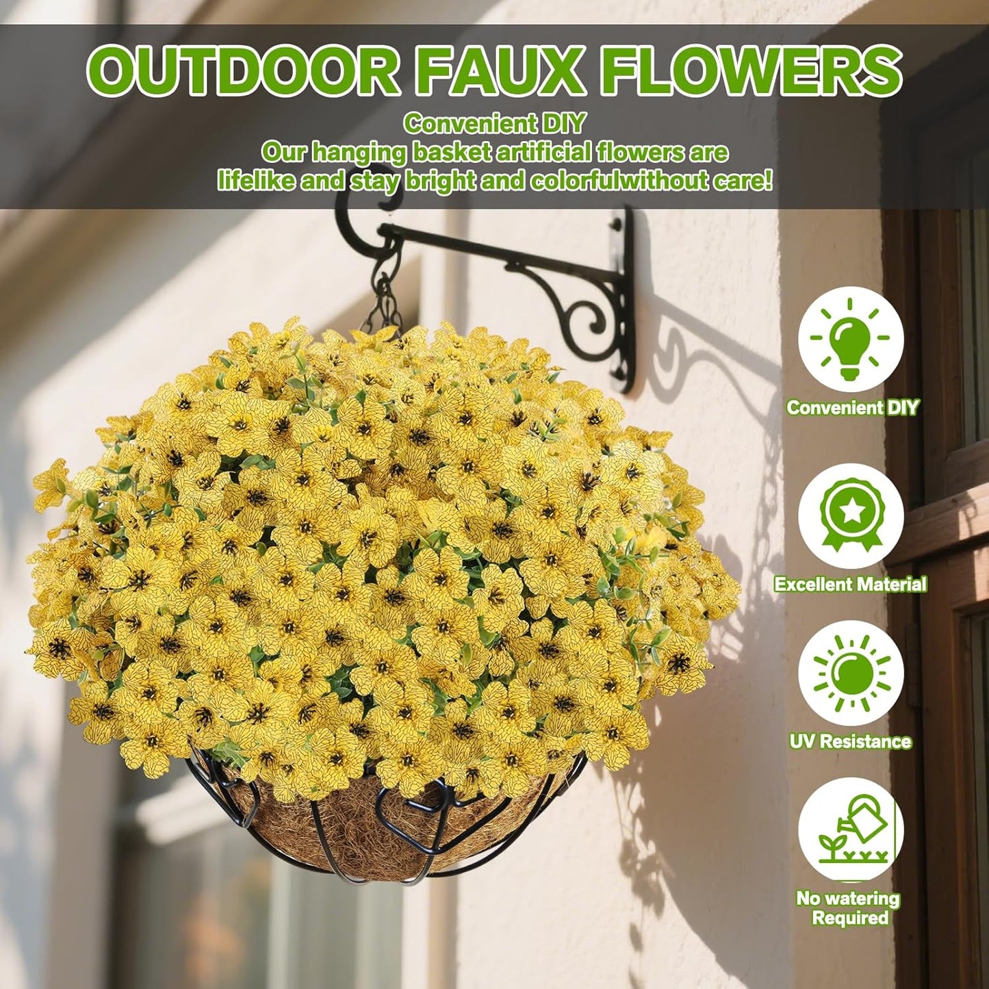13Bundles Silk Realistic UV Resistant Faux Flowers / Yellow / Artificial Flowers / Set of 13