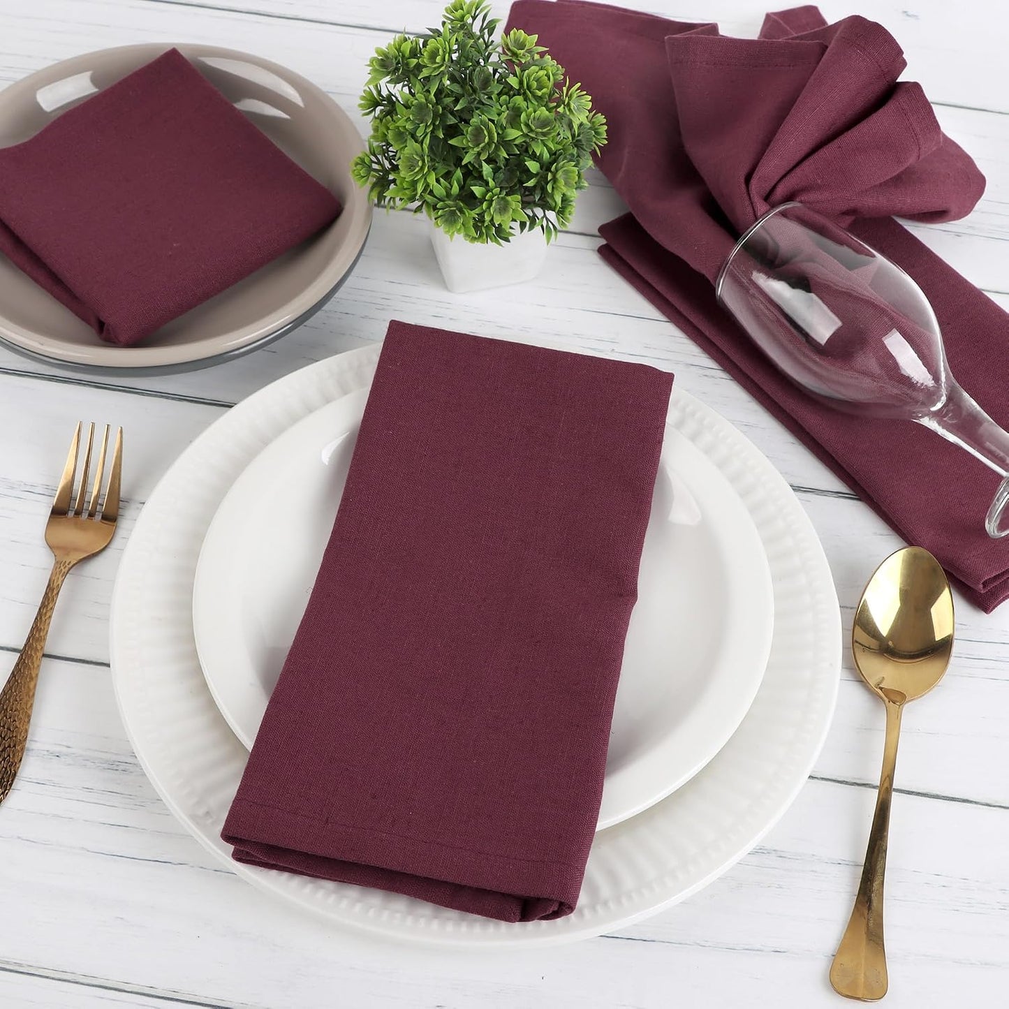 NATURALCRAFT Cloth Napkins Set of 12 Cotton Linen18x18 inch Wine | Washable Reusable Fabric Soft Durable Quality