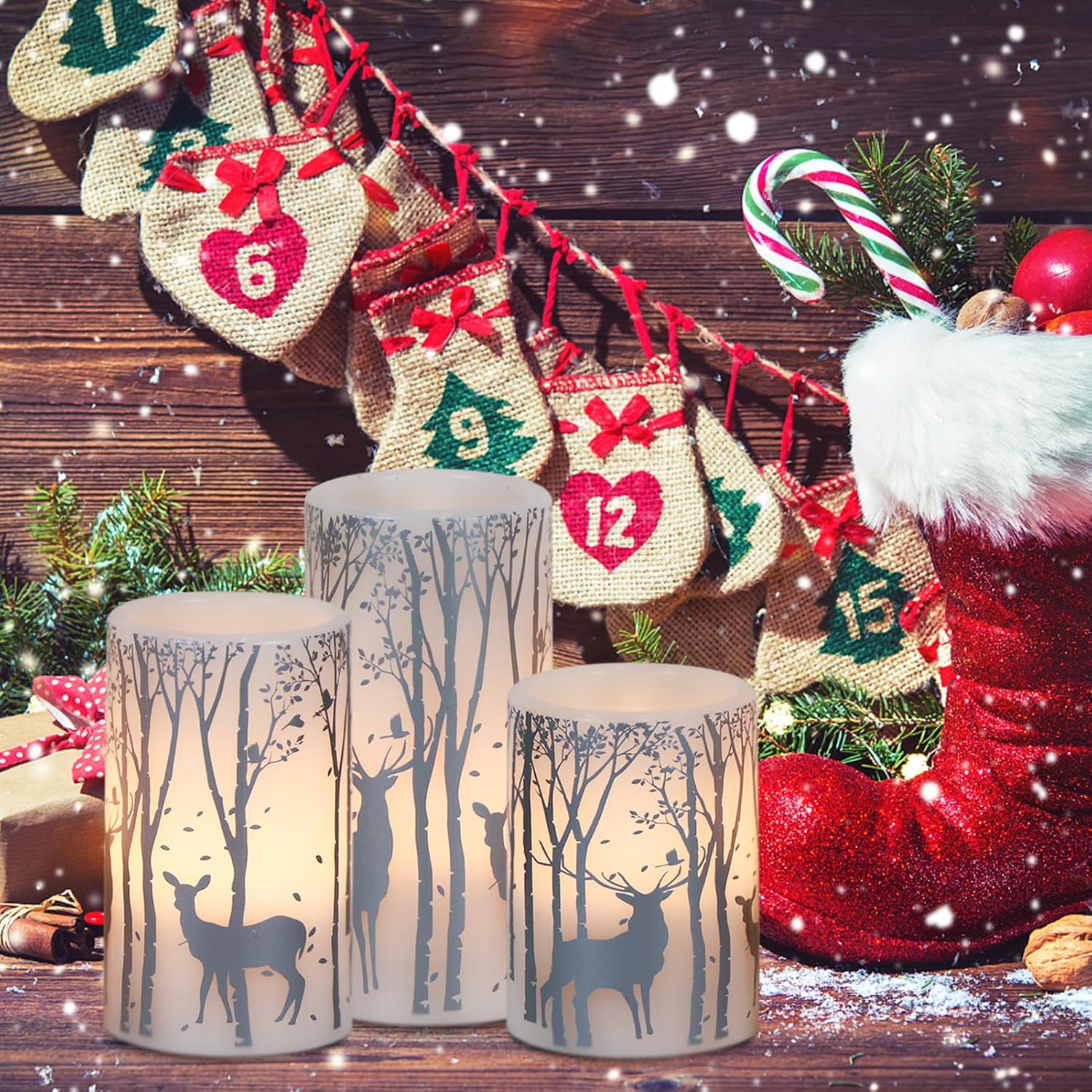 Silver Deer Flameless Candles Battery Operated with 6 Hour Timer | LED Pillar Candles Flickering, Real Wax Warm Light