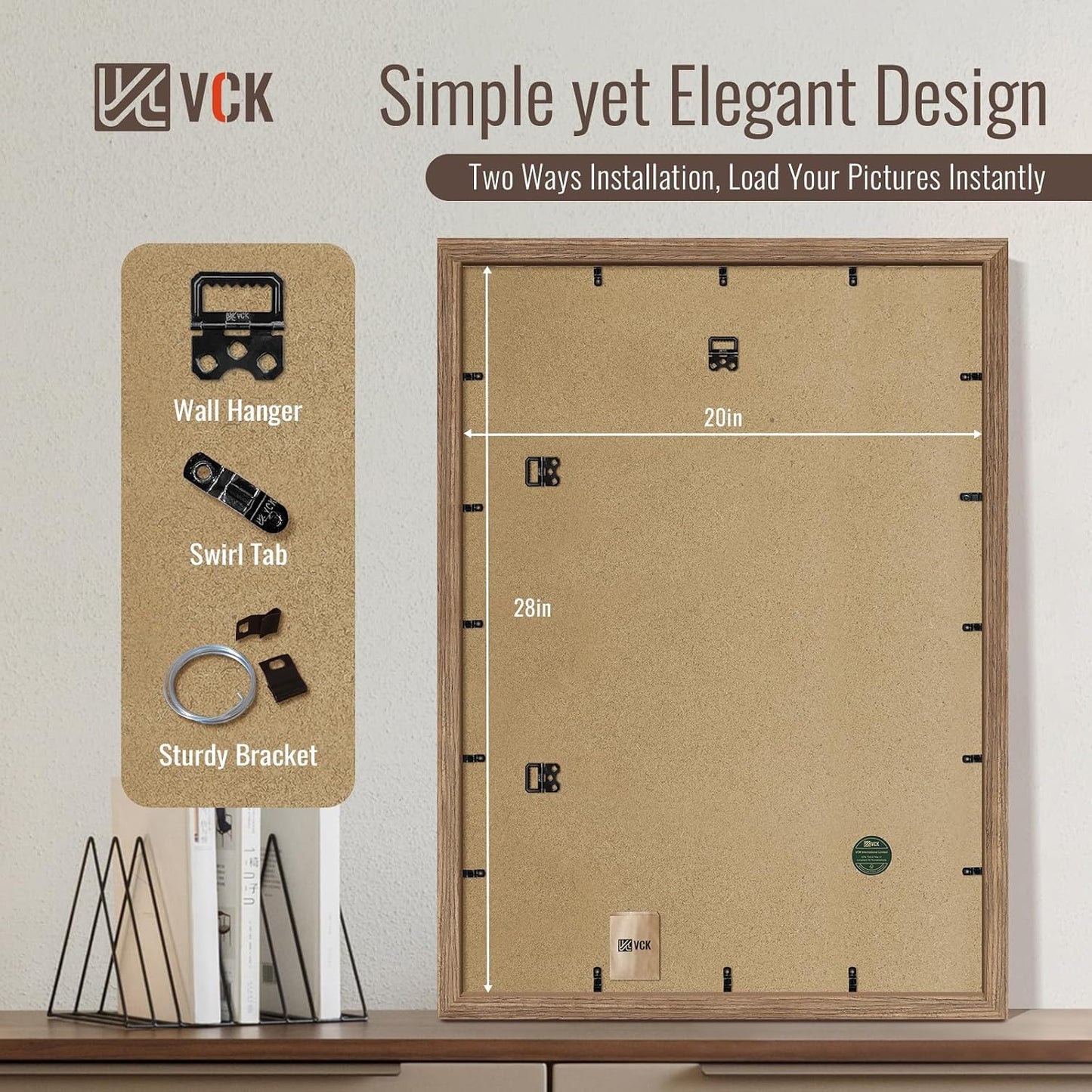 VCK 20x28 Picture Frame Walnut 4 Pack, Wide Thick Wood Border, for Poster | Exclusive Woodgrain, Wall Hanging, HD