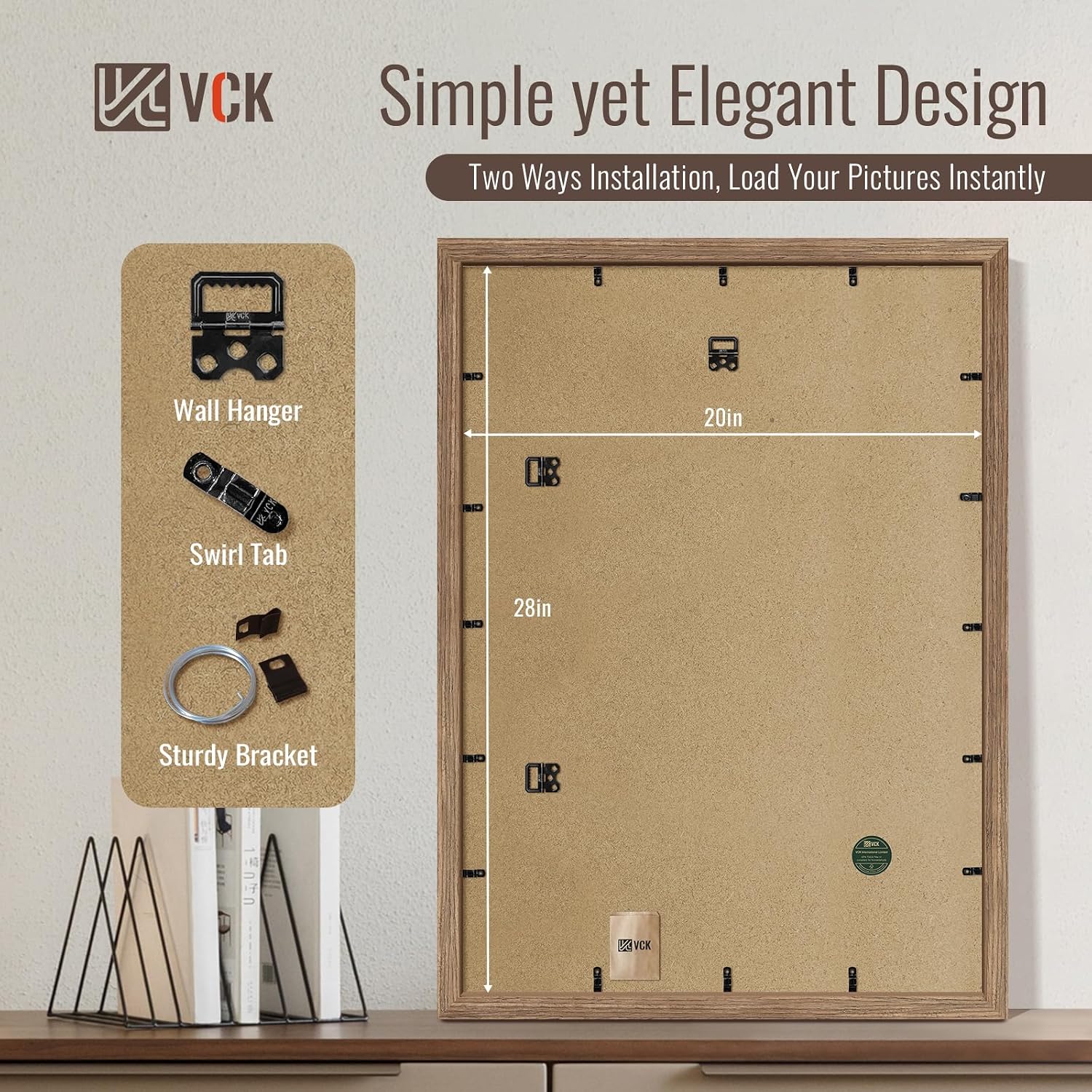 VCK 20x28 Picture Frame Walnut 4 Pack, Wide Thick Wood Border, for Poster | Exclusive Woodgrain, Wall Hanging, HD