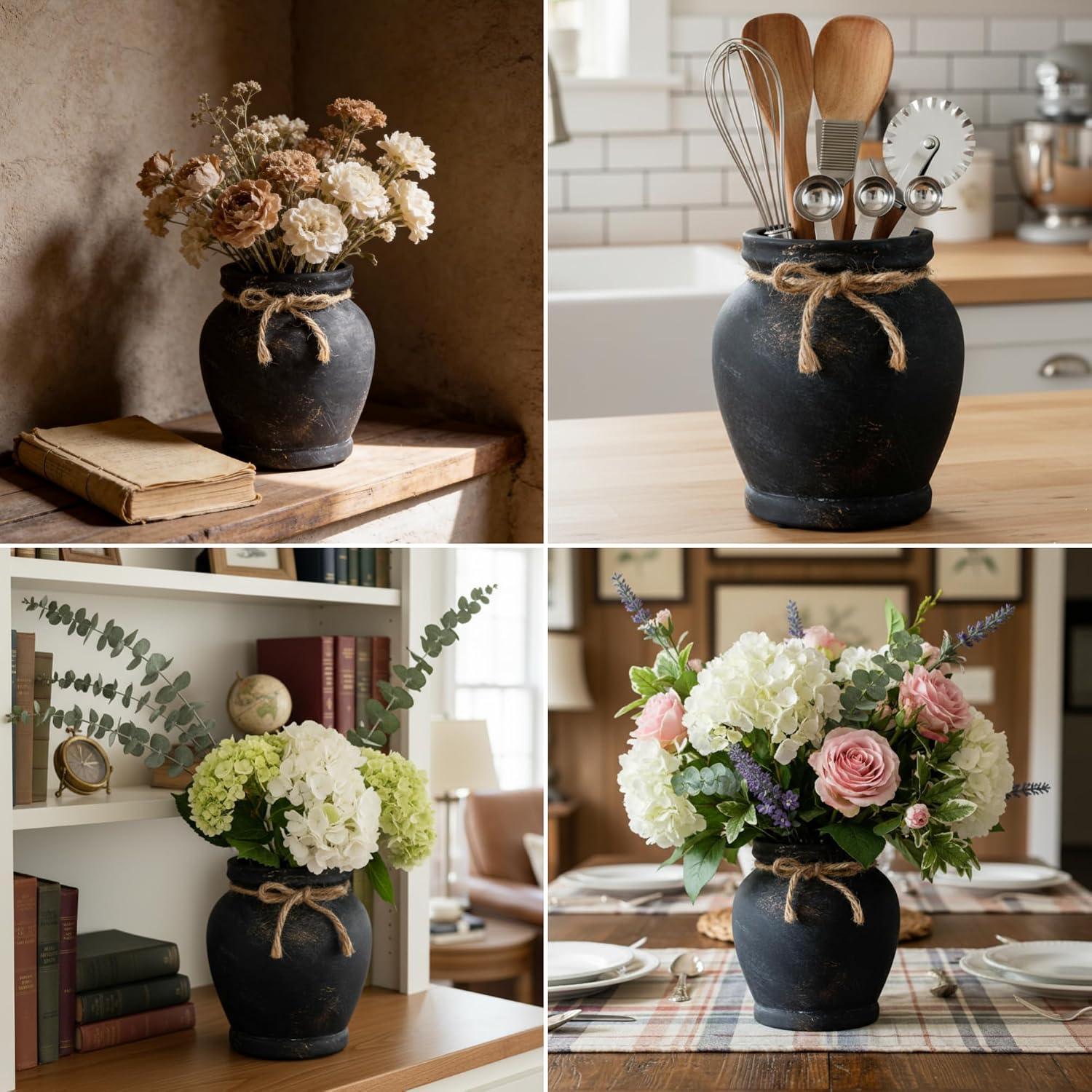Handcrafted distressed black ceramic vase / Antique Black / 6.5 Inch