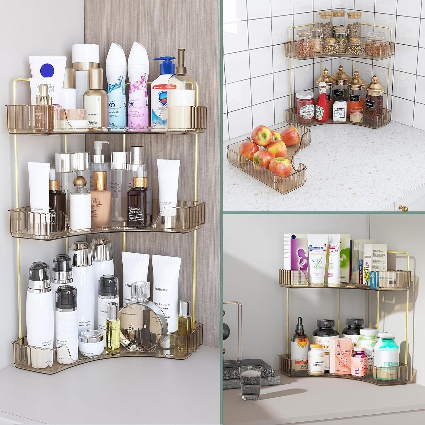 Webetop 3 Tier Corner Bathroom Organizer Countertop for Skincare & Dresser | Multi-Purpose For Toiletries/Perfume, Easy