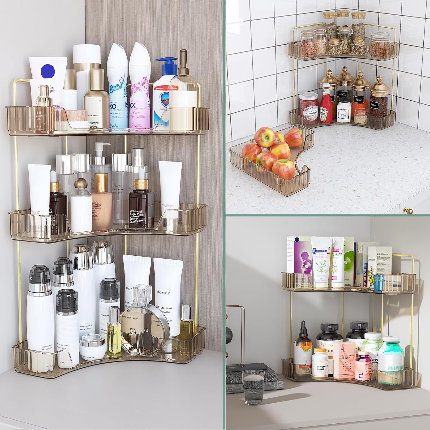Webetop 3 Tier Corner Bathroom Organizer Countertop for Skincare & Dresser | Multi-Purpose For Toiletries/Perfume, Easy