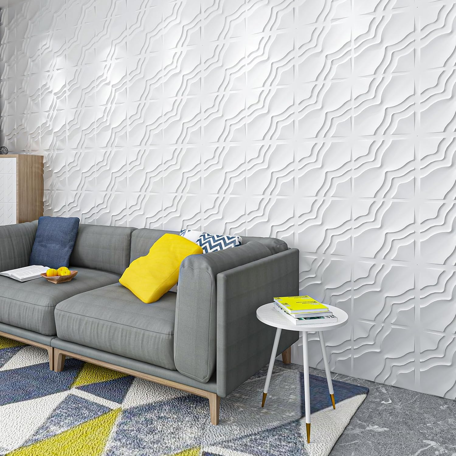 Art3dwallpanels 3D Wall Panels, 33 Pack, 12x12 Inch, White | Modern Raised 3D PVC Wall Tiles for Interior Wall Decor, 2