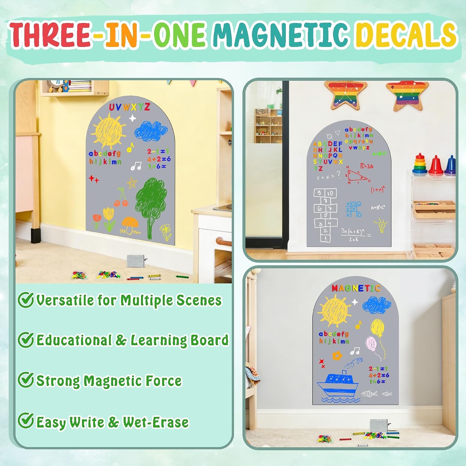 Arch Magnetic Wall Decal Grey Magnet Chalk Board Peel and Stick Self Adhesive Magnetic Play / Gray