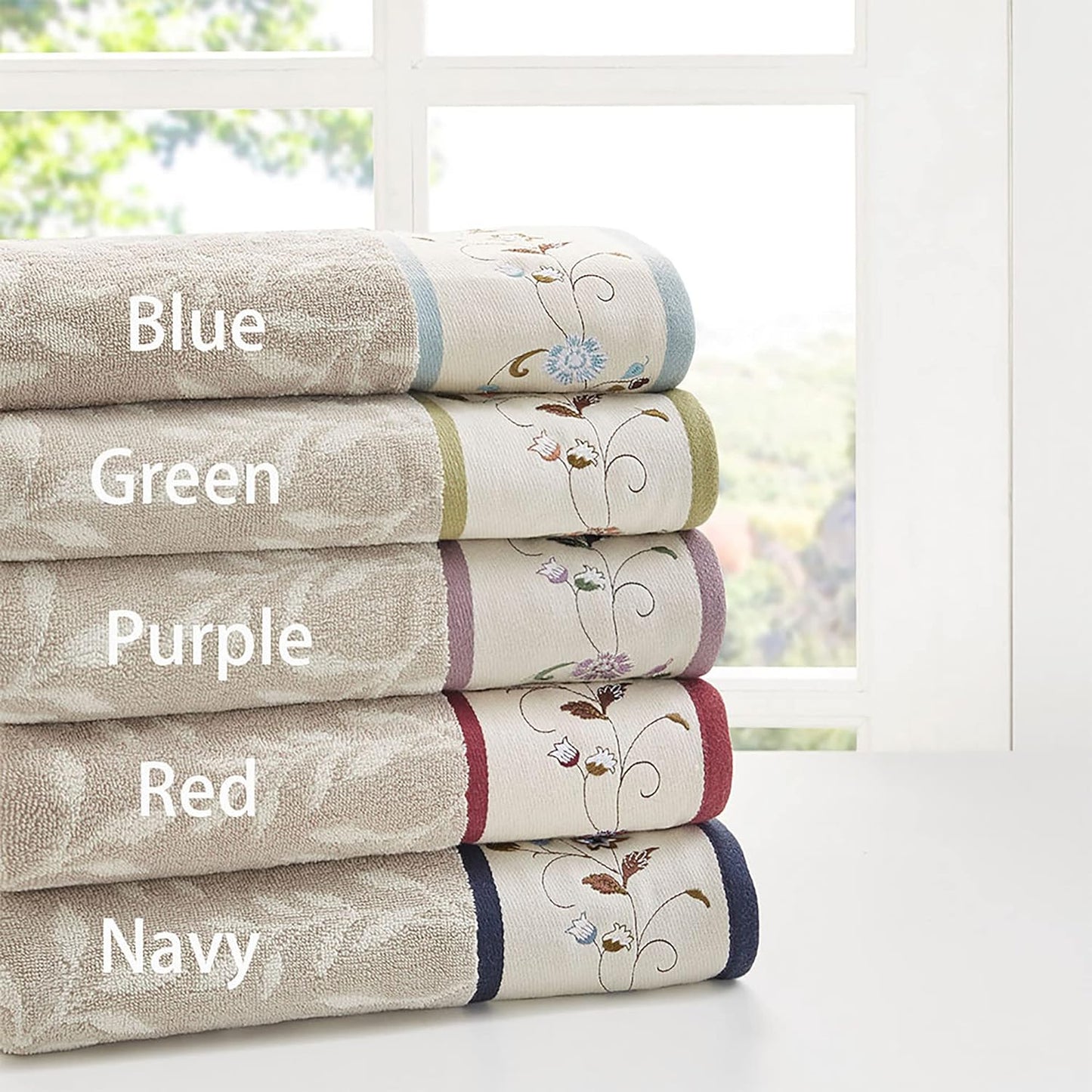 Madison Park Serene 100% Cotton Bath Towel Set Luxurious Floral Decorative Towels for Bathroom Embroidered Cotton