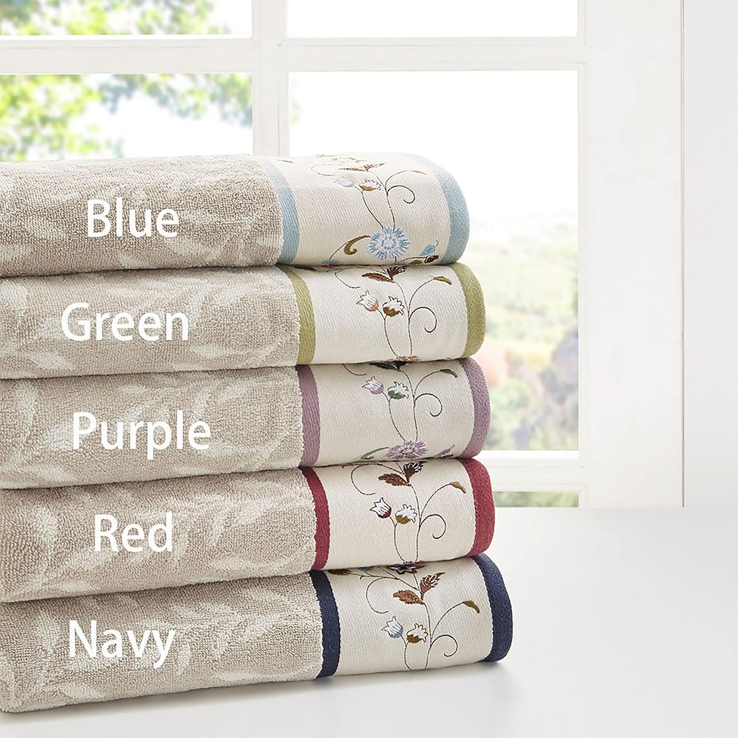 Madison Park Serene 100% Cotton Bath Towel Set Luxurious Floral Decorative Towels for Bathroom Embroidered Cotton