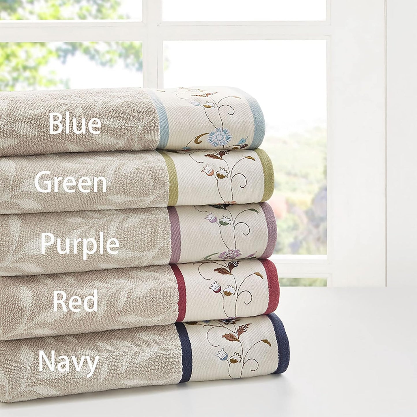 Madison Park Serene 100% Cotton Bath Towel Set Luxurious Floral Decorative Towels for Bathroom Embroidered Cotton