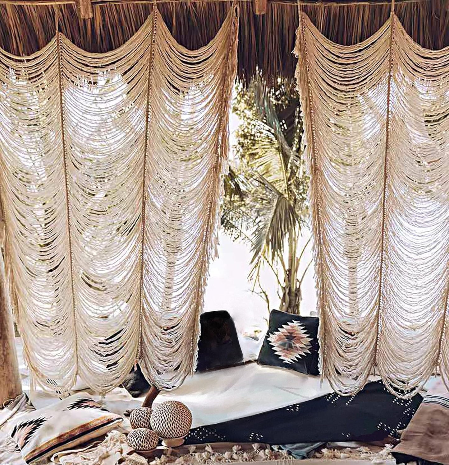 Macrame Curtain Boho Curtain Doorway Window Wall Decor Fiber Yarn Art Craftsmanship Bedroom / Ivory