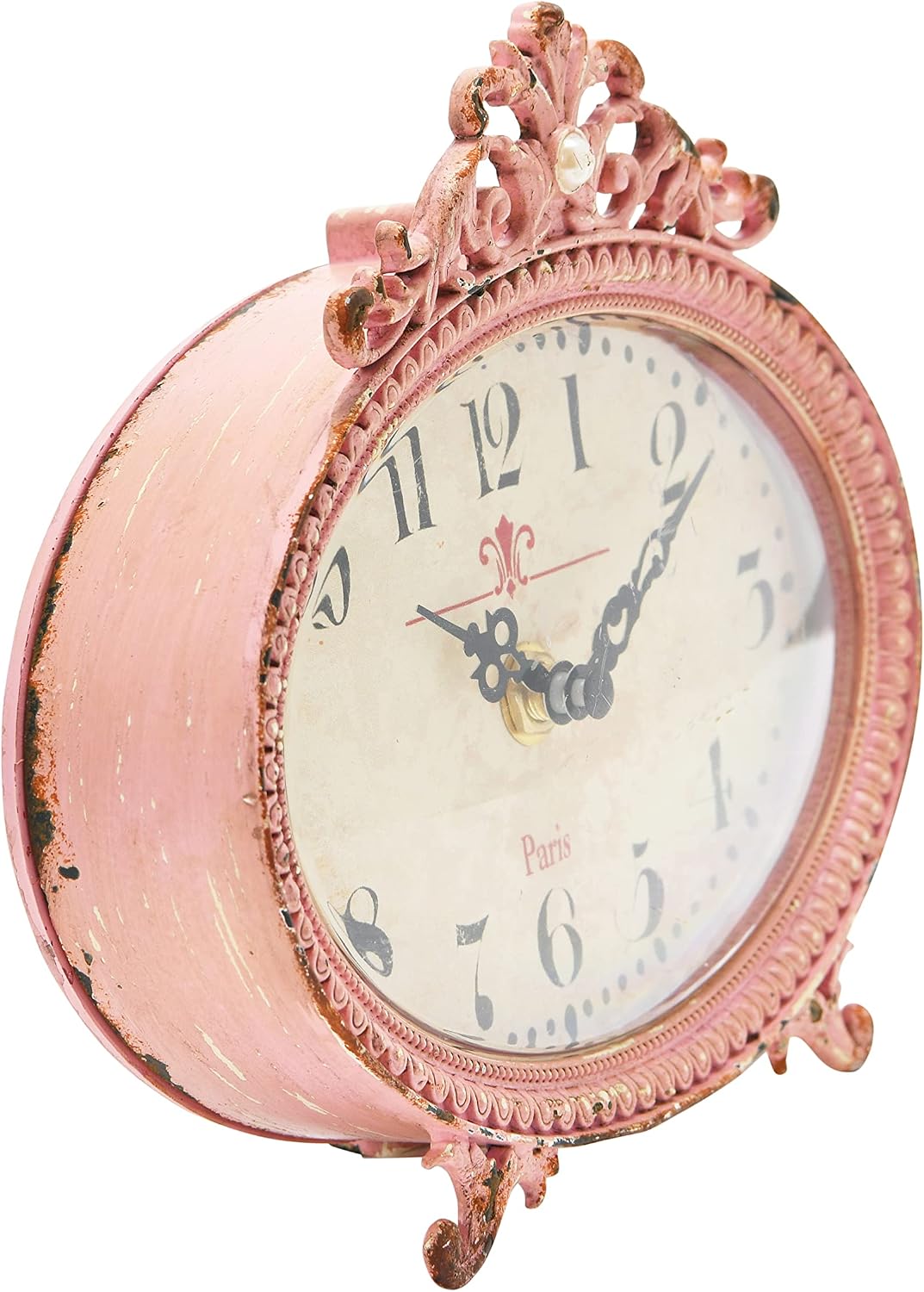 Creative Co-Op Distressed Pewter Mantel Clock, Pink