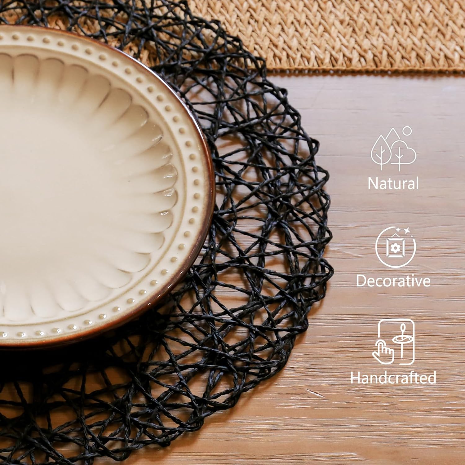 AHHFSMEI Paper Braided Round Placemats Set of 12 Natural Non-Slip Heat Resistant Table Mats for Dining Tables Woven