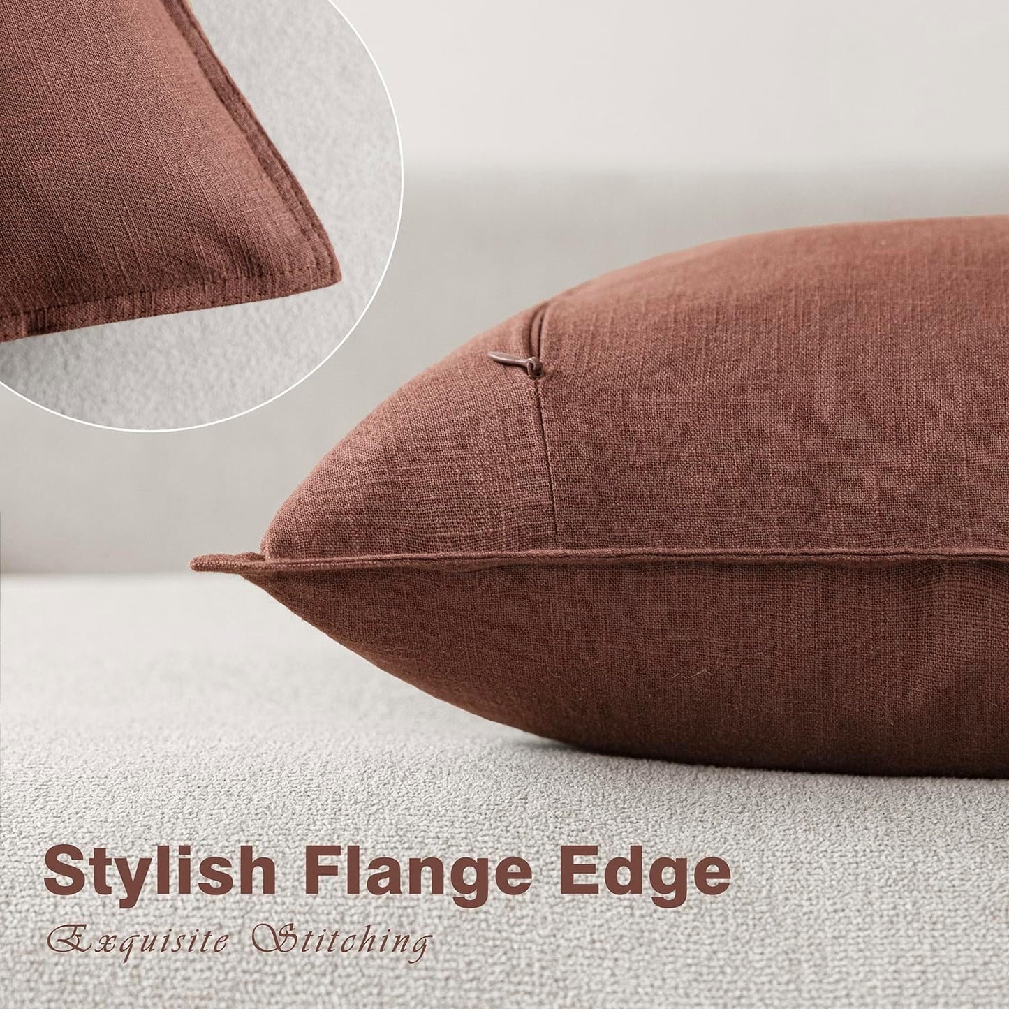 Decorative Linen Solid Throw Pillow Covers Soft Accent Euro / 18 x 18 / Autumn Glaze / Set of 2