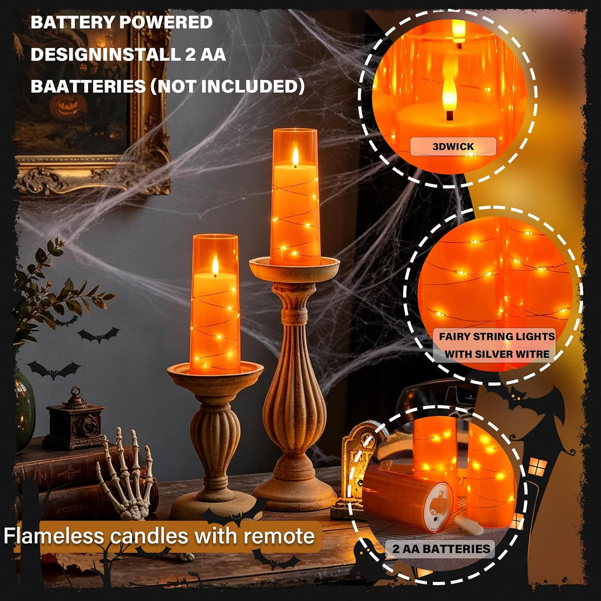 Nimiko Flickering Flameless LED Candles,Battery Operated Candles 9 Pcs with Embedded Star String,Acrylic LED Pillar
