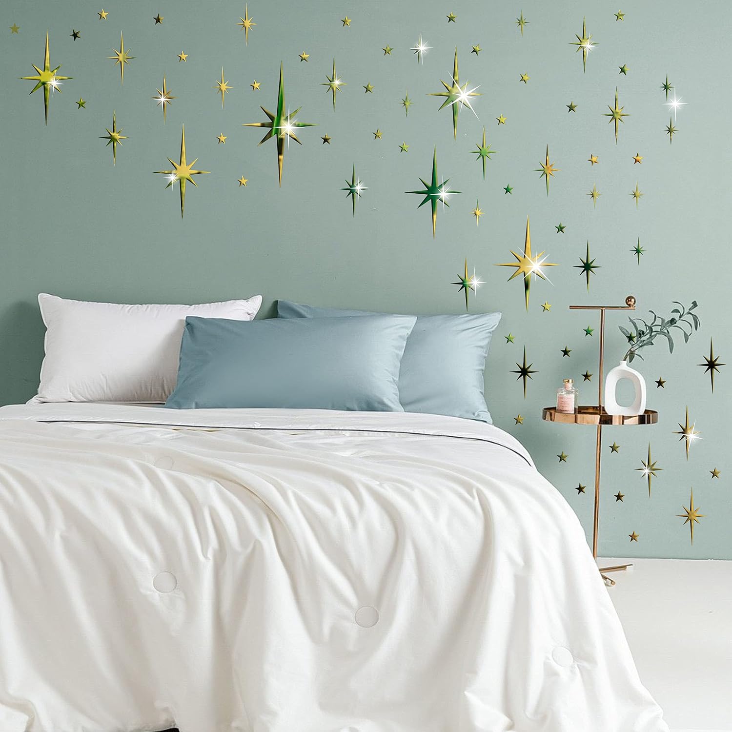 Mirror Wall Stickers Star Wall Decal Peel and Stick 3D Acrylic Decals Removable / Golden / Gold