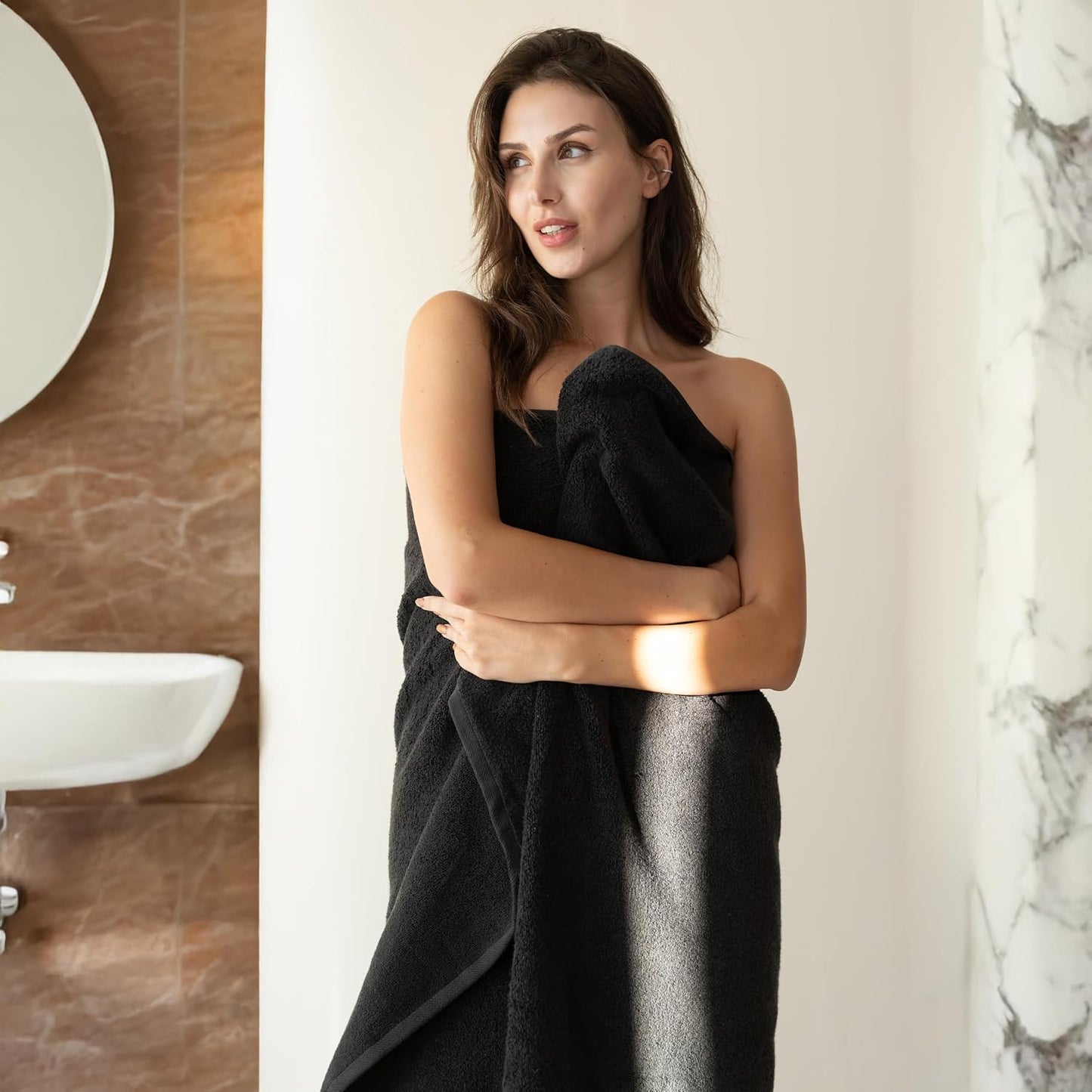 SALBAKOS Luxury 100% Turkish Cotton Bath Sheet 40x80 in (1-Piece, Black) | Extra Large Jumbo Oversized Bathroom and