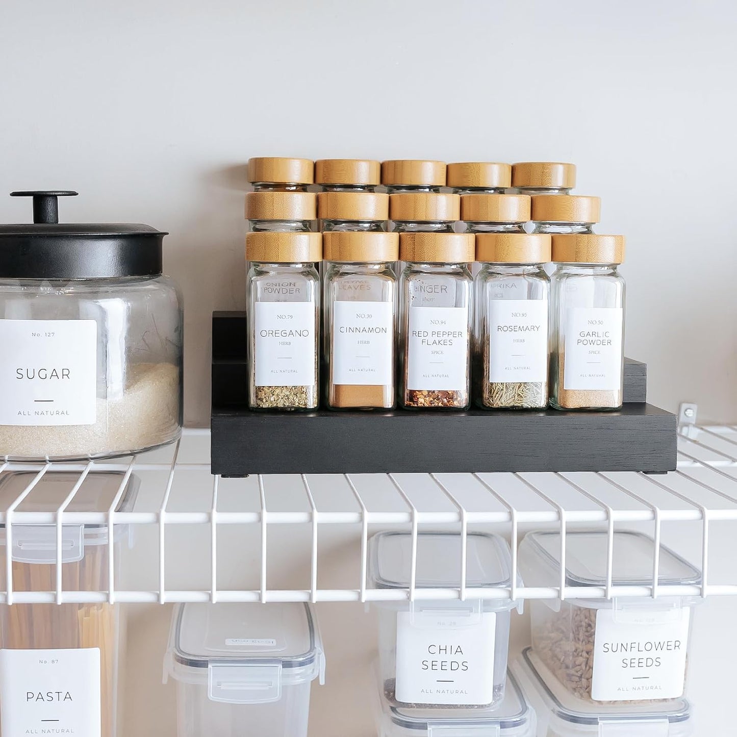 3-Tier Expandable Spice Rack Organizer, Black | Fits 36 spice jars, pantry storage, non-slip feet