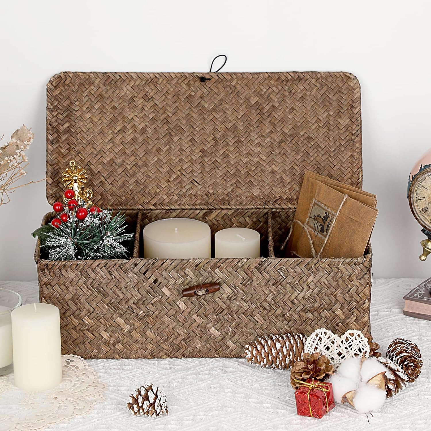 Lid Toilet Tank Basket Holder Handwoven Wicker Basket Home Organizer Bin
